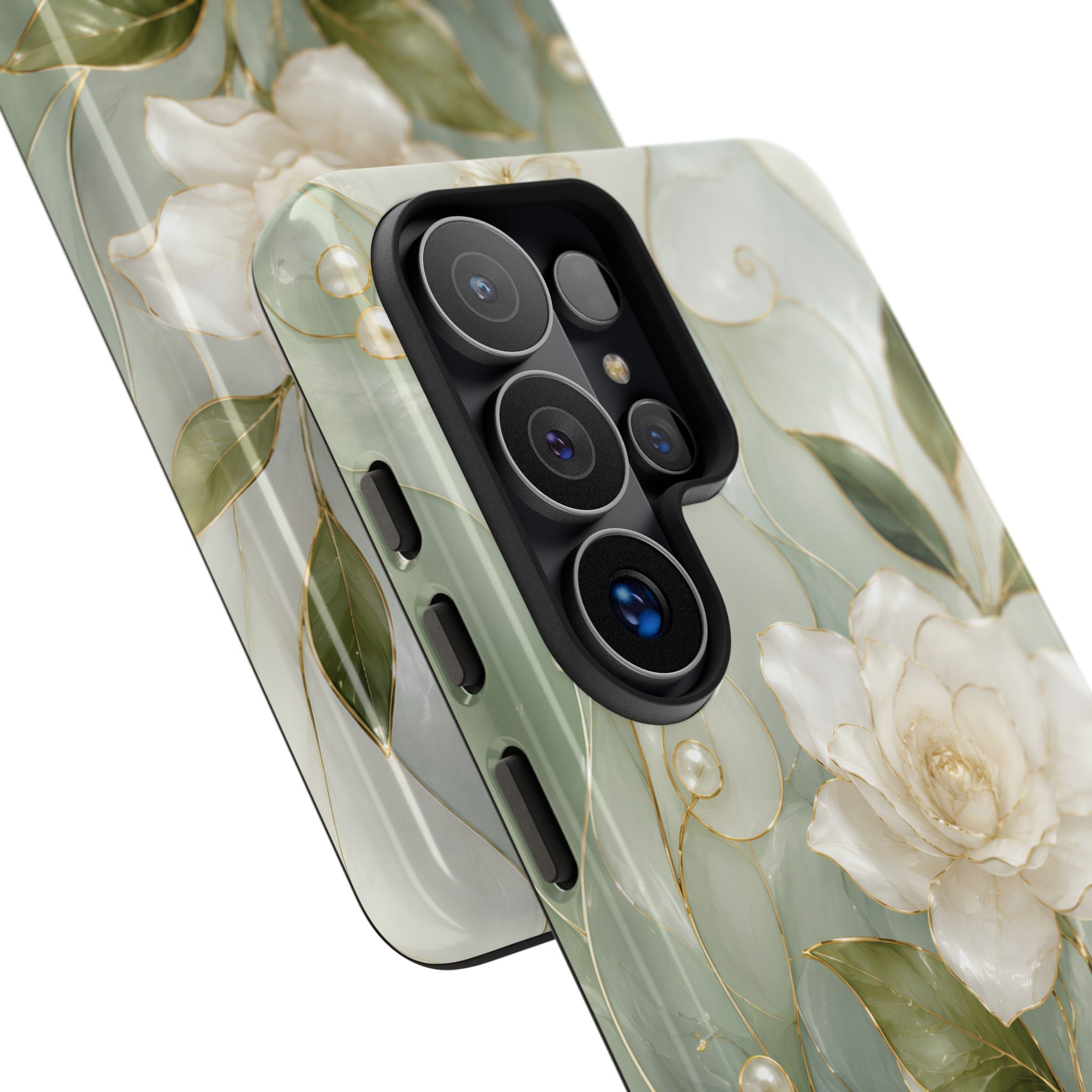 White Floral Samsung Galaxy Phone Case | Sage Green Botanical Phone Case