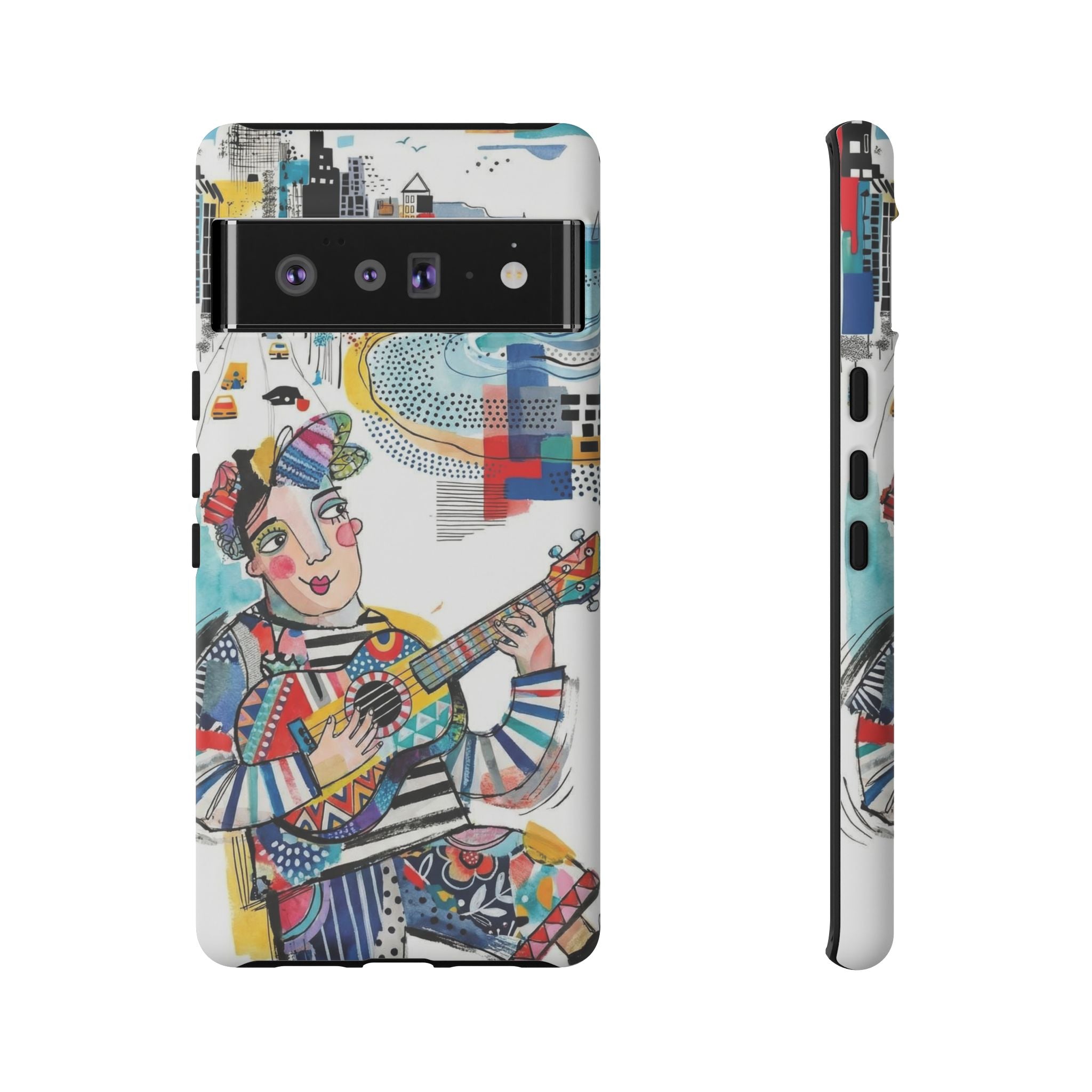 Artistic Musician Google Pixel Phone Case | Colorful Guitar Cityscape Tough Case
