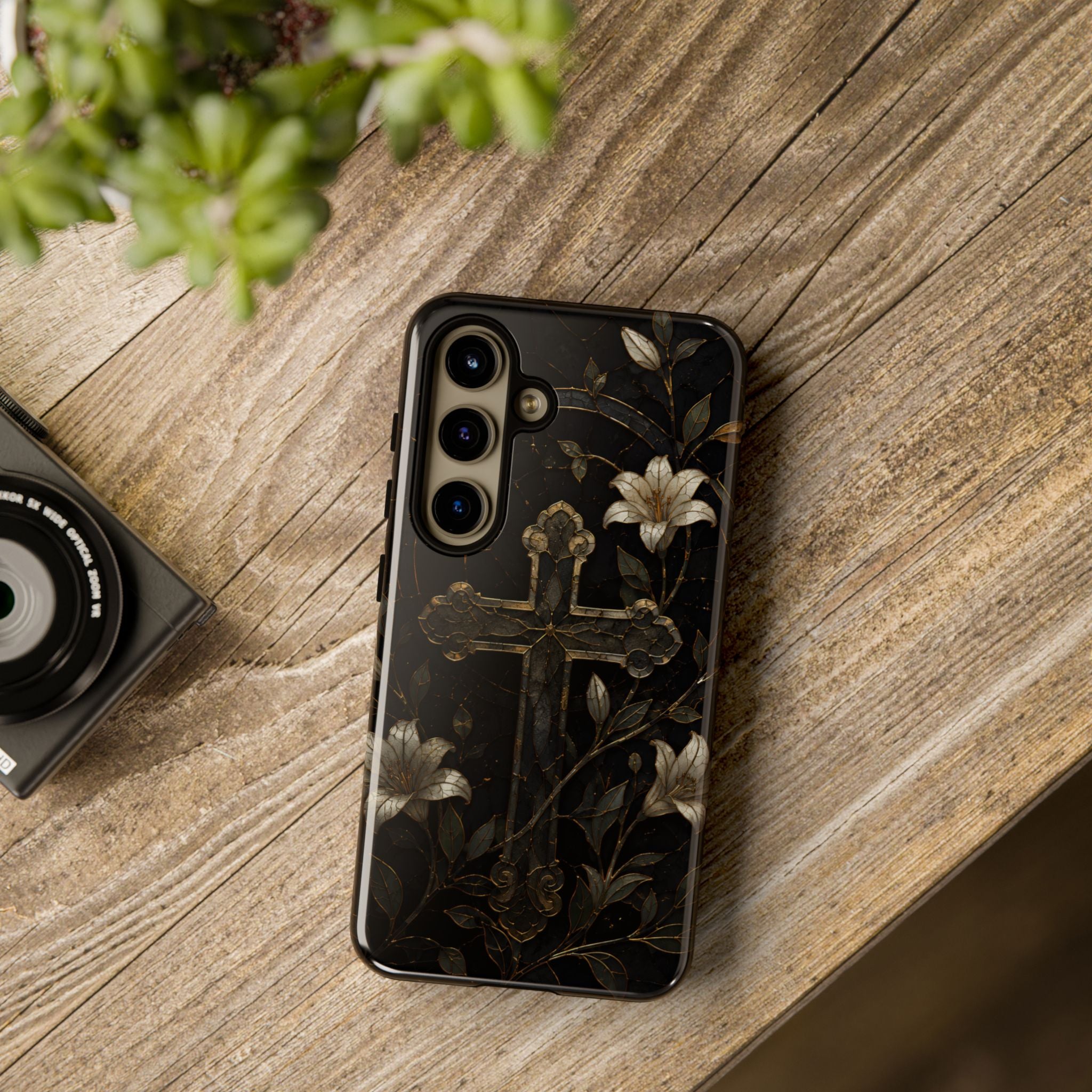 Gothic Cross Lily Samsung Galaxy Phone Case | Christian iPhone Case