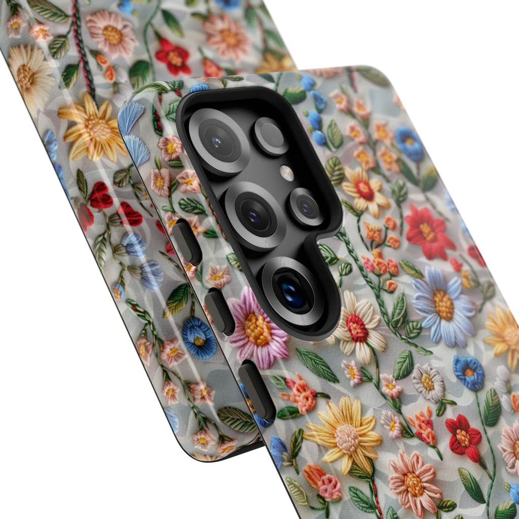 Floral Embroidered Pattern Tough Samsung Galaxy Case — Colourful Daisy & Wildflower Design