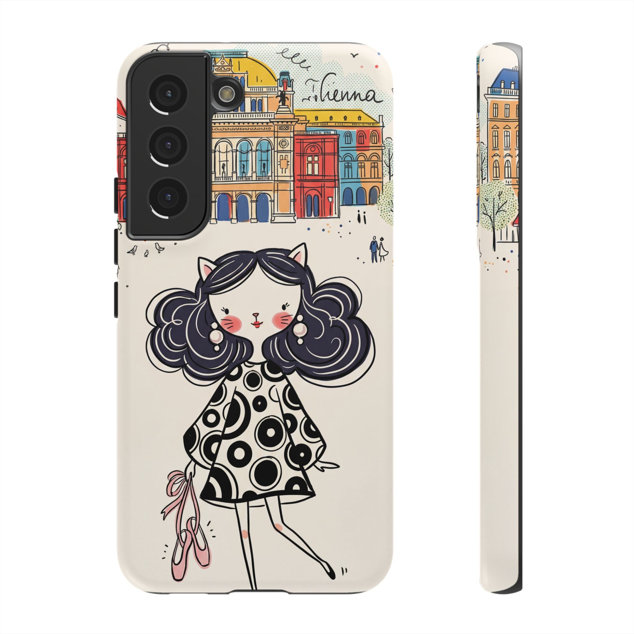 Cute Parisian Cat Girl Samsung galaxy Phone Case | Ballet Slippers Illustration Tough Case