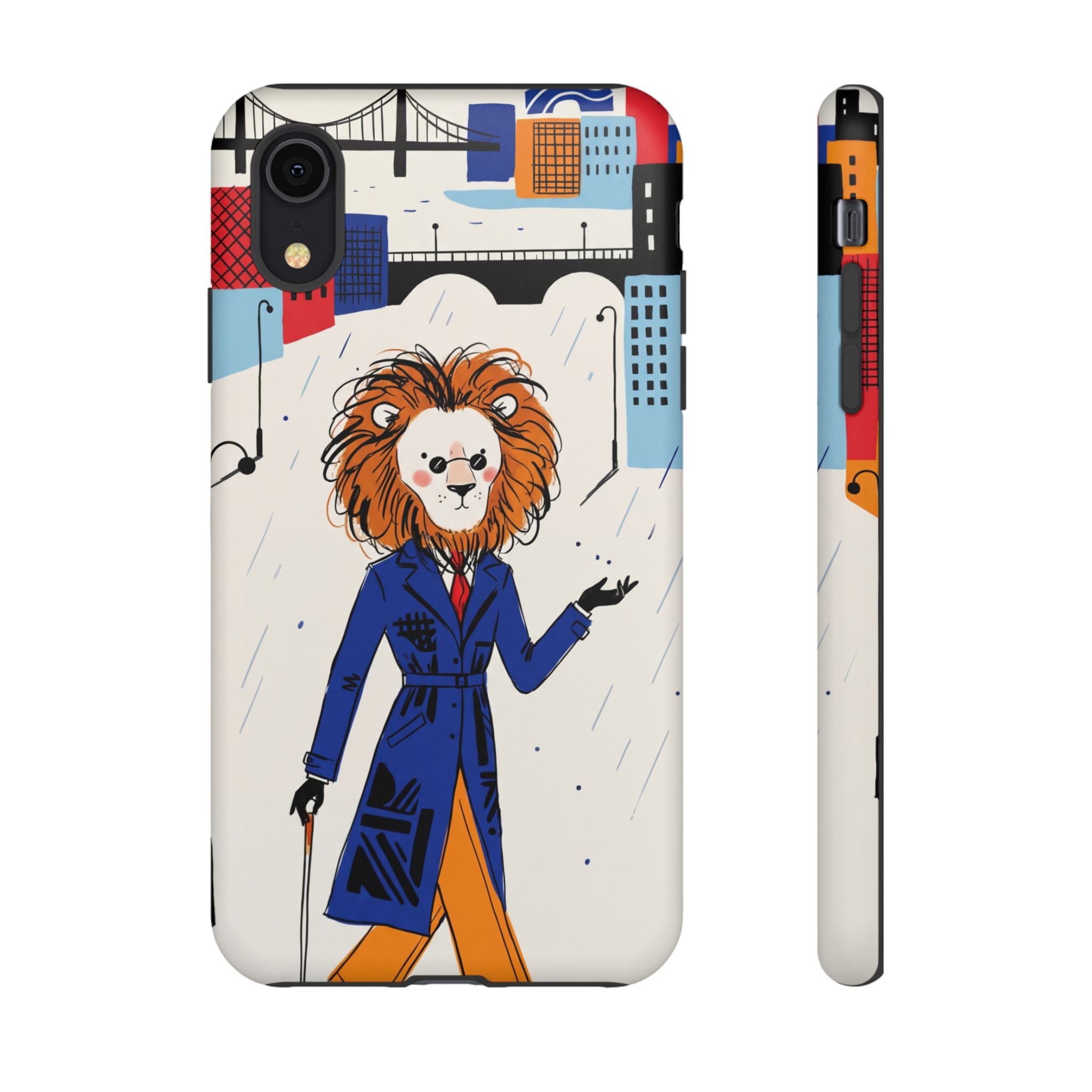 Lion Gentleman iPhone Case | Dapper Lion in City Rain