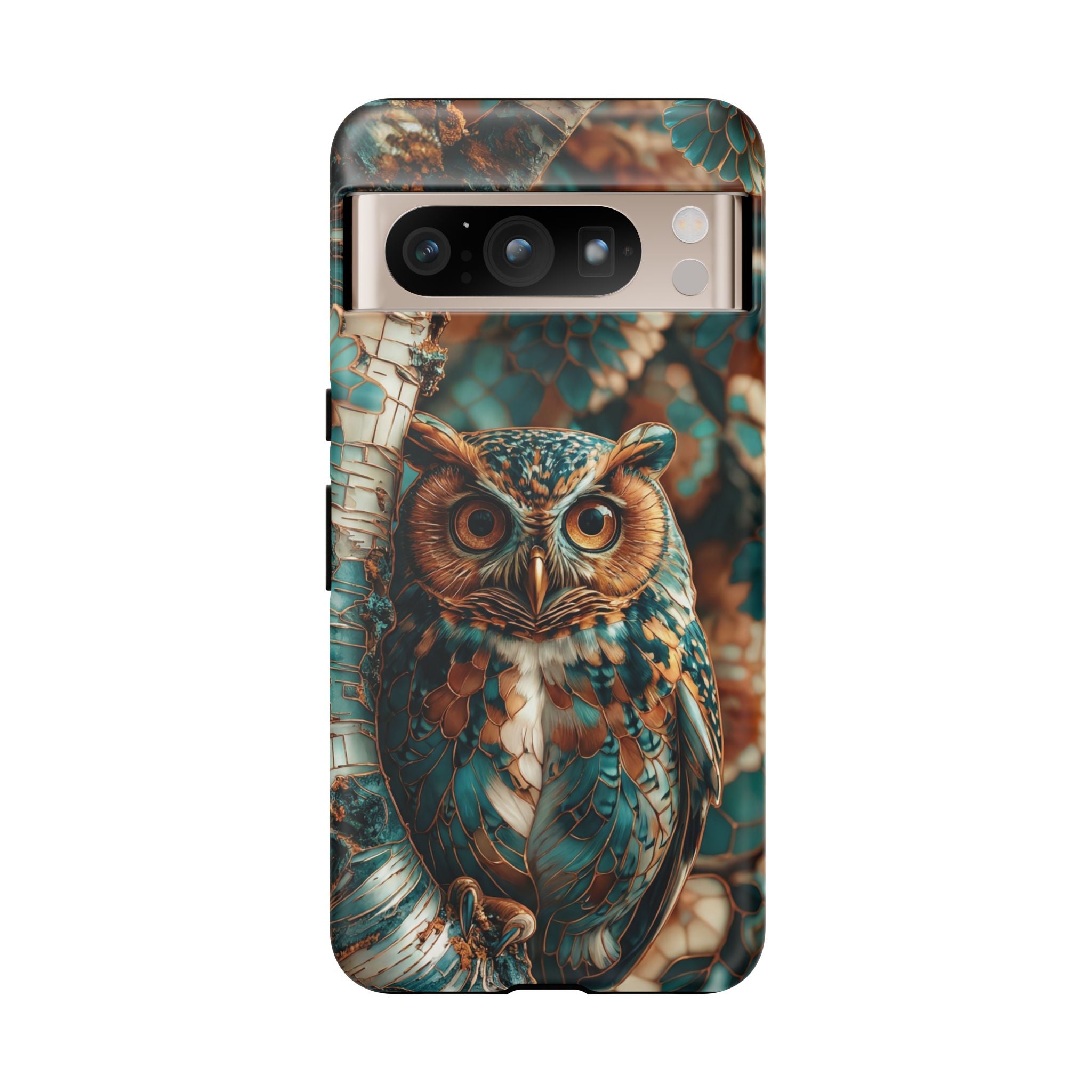 Owl Forest Tough Google Pixel Case | Teal & Brown Rustic Wildlife Protective Cover