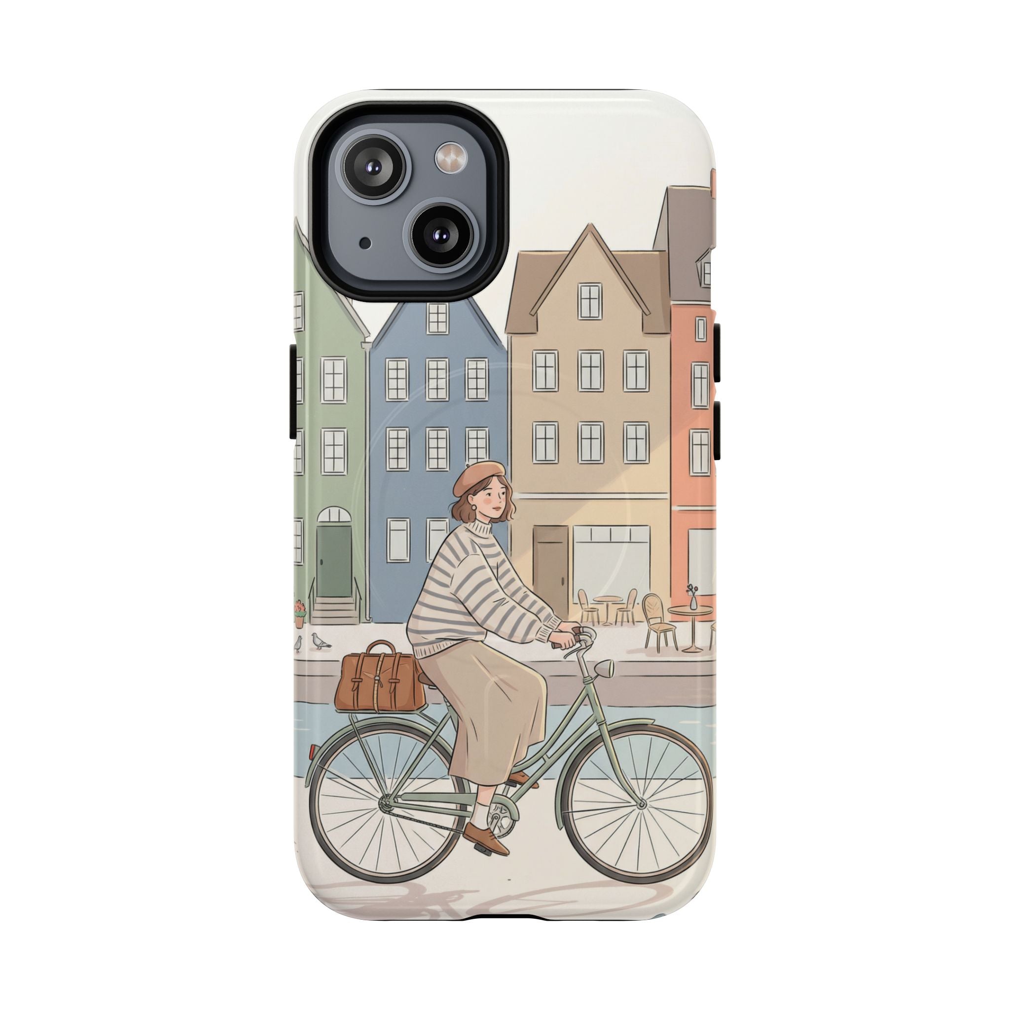 City Bike MagSafe iPhone Case | Cozy European Street Illustration Tough Cases