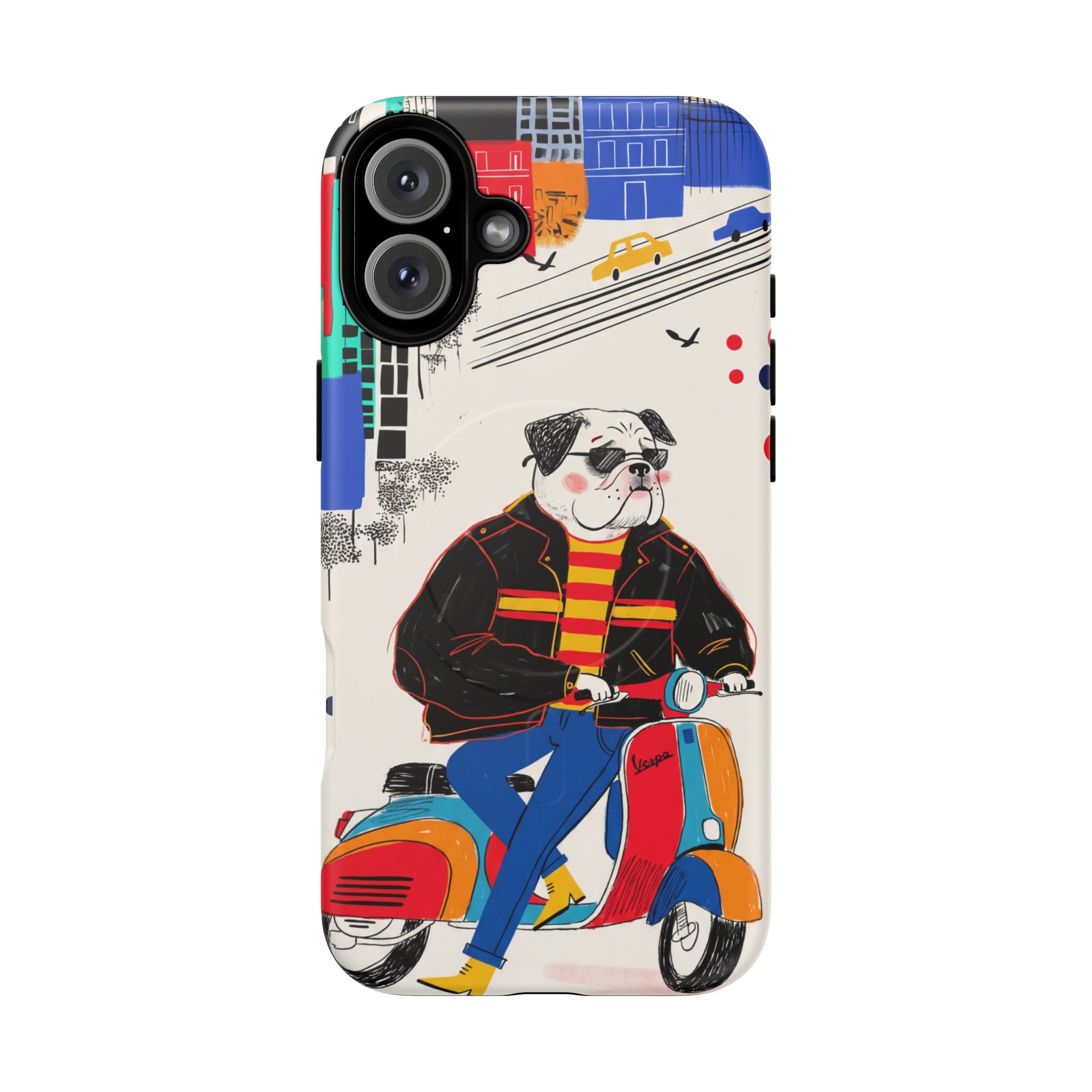 Bulldog Vespa MagSafe iPhone Case | Retro Scooter Dog Protective Cover