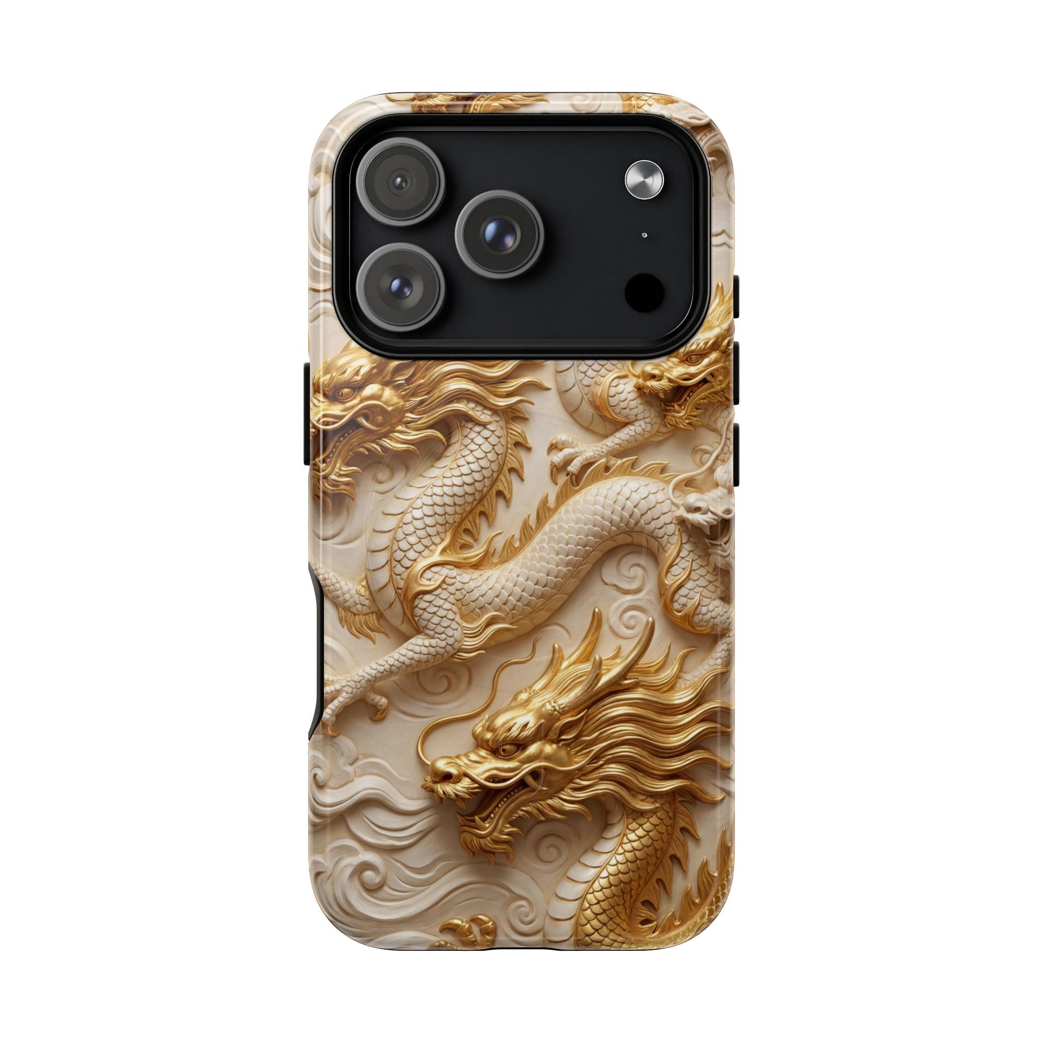 Dragon Relief Tough MagSafe Phone Case — Gold Carved Dragon Design
