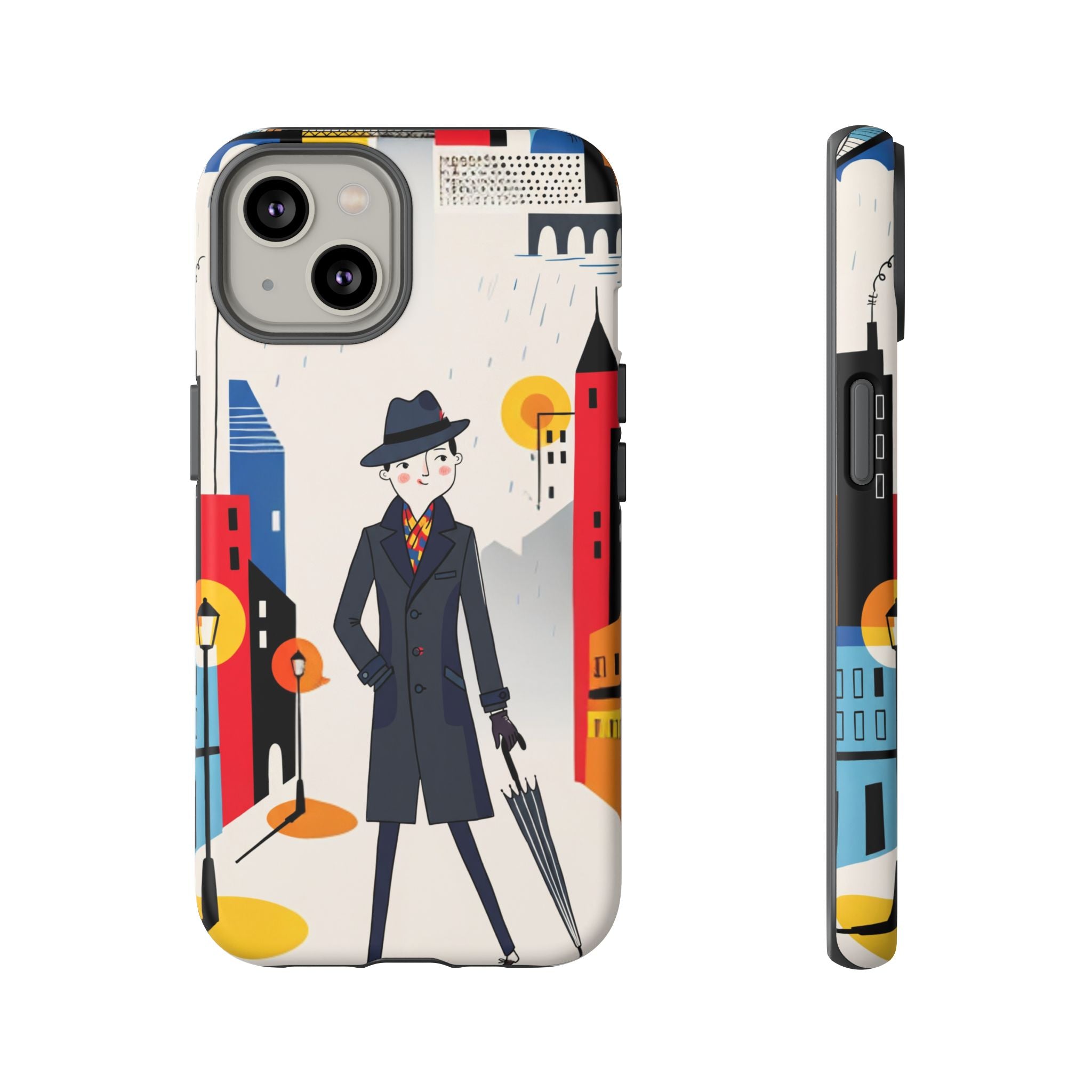Retro Gentleman in Cityscape Illustration iPhone Case