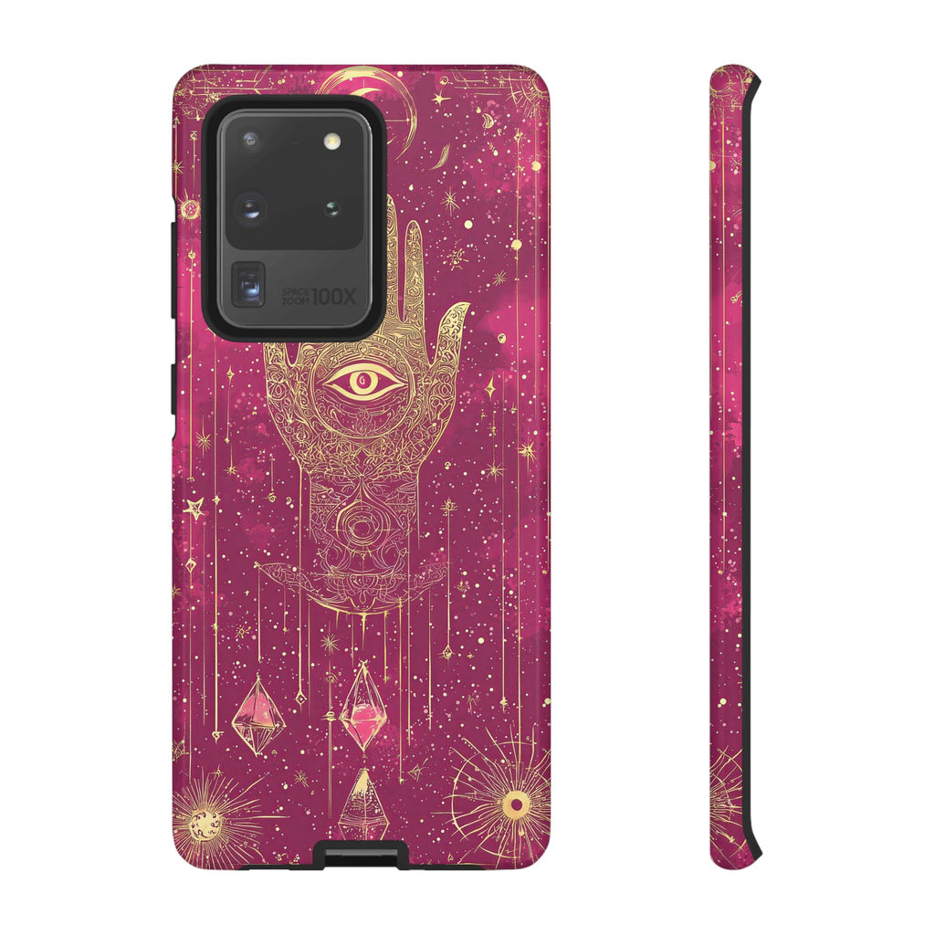 Mystic Hamsa Samsung Galaxy Case | Gold Palm & All-Seeing Eye on Magenta Galaxy