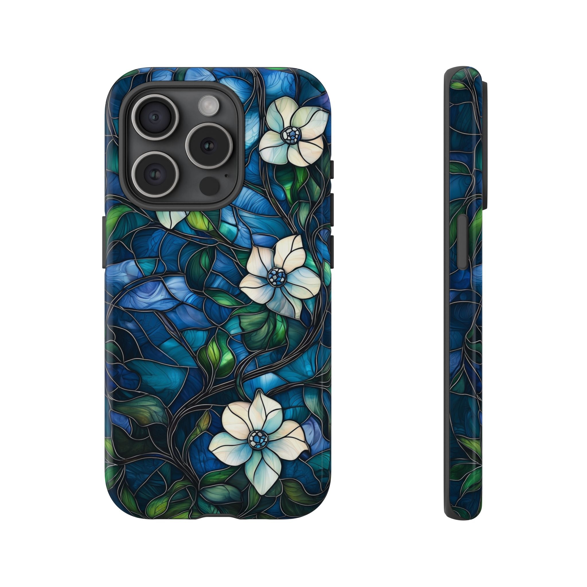 Floral Stained Glass iPhone Case – Blue Garden