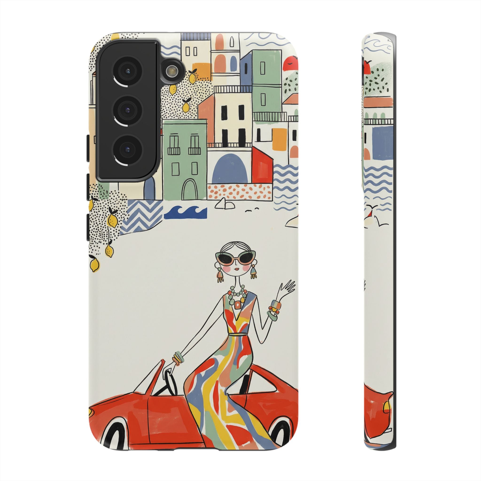 Stylish Riviera Samsung Galaxy Phone Case | Chic Retro Woman in Convertible Design