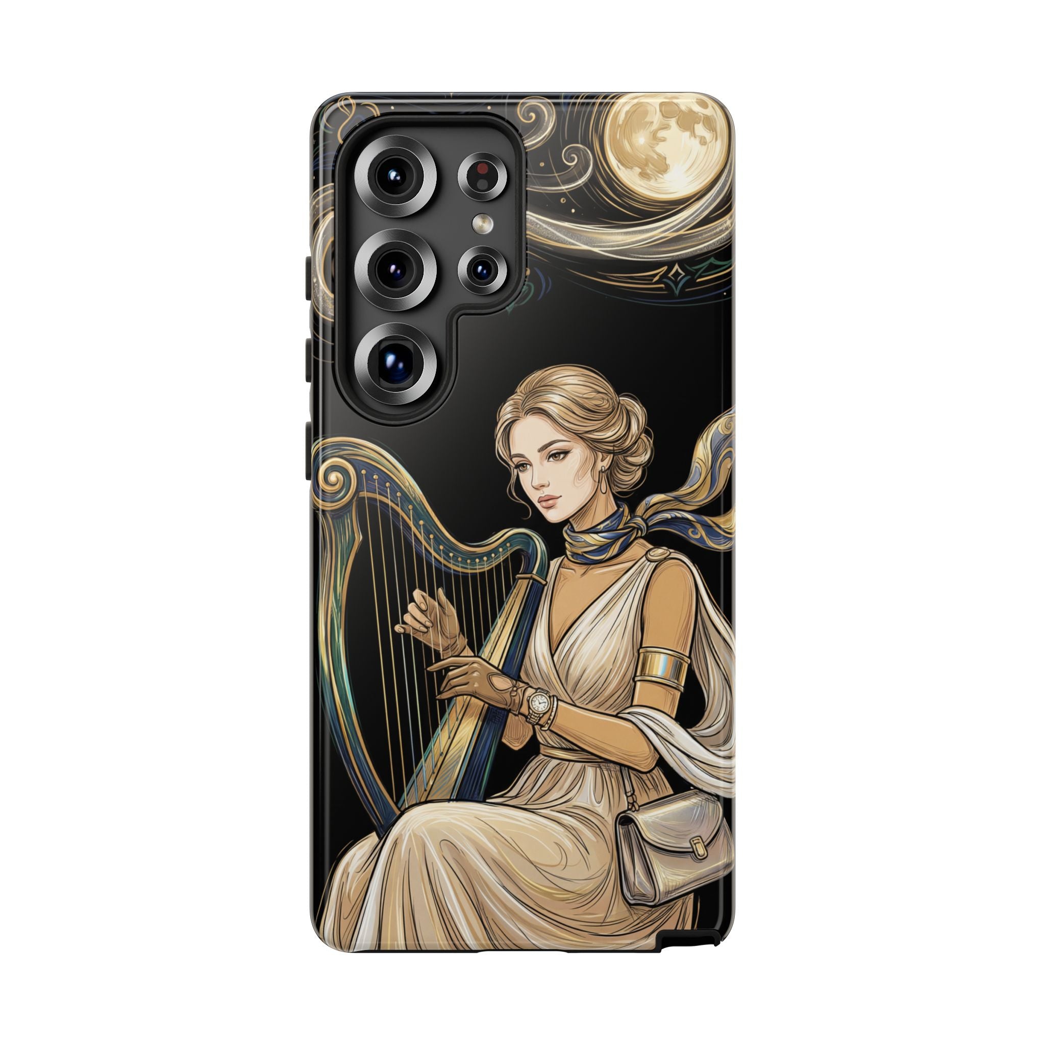 Moonlit Harp Samsung Galaxy Phone Case | Vintage Goddess Musician Art