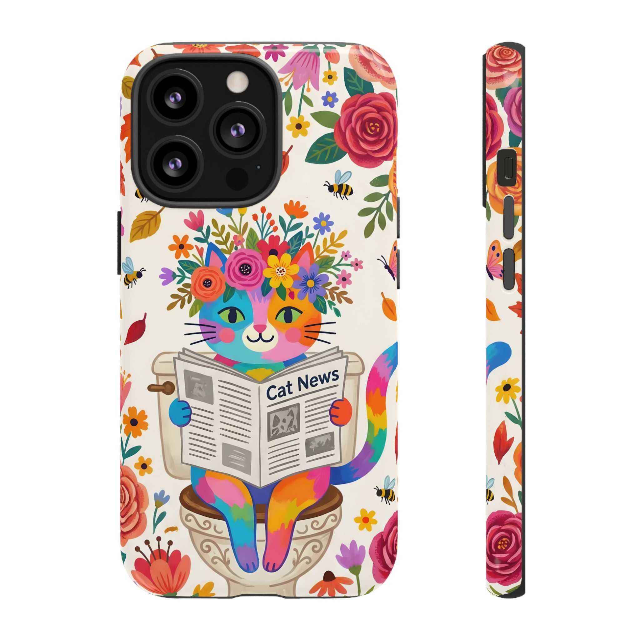 Floral Rainbow Cat iPhone Case | Cat News Design