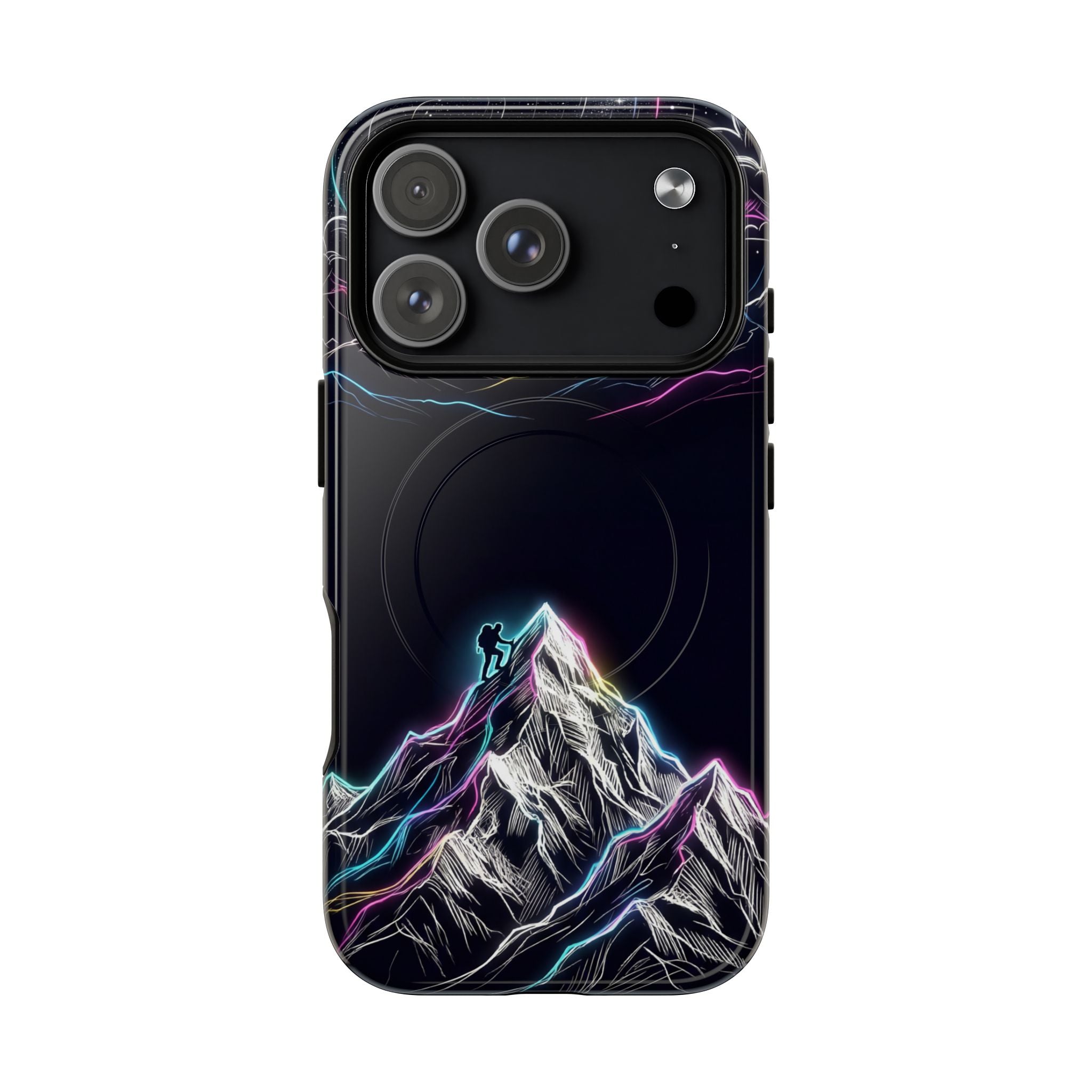 Mount Everest Neon MagSafe iPhone Case | Dark Cosmic Climber Protective Cover