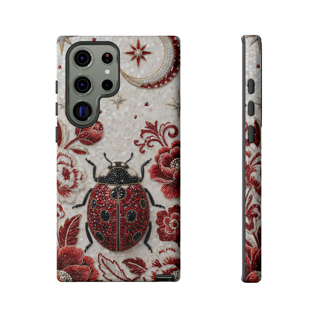 Ladybug Floral Samsung Galaxy Phone Case | Vintage Red Beetle Protective Tough Case