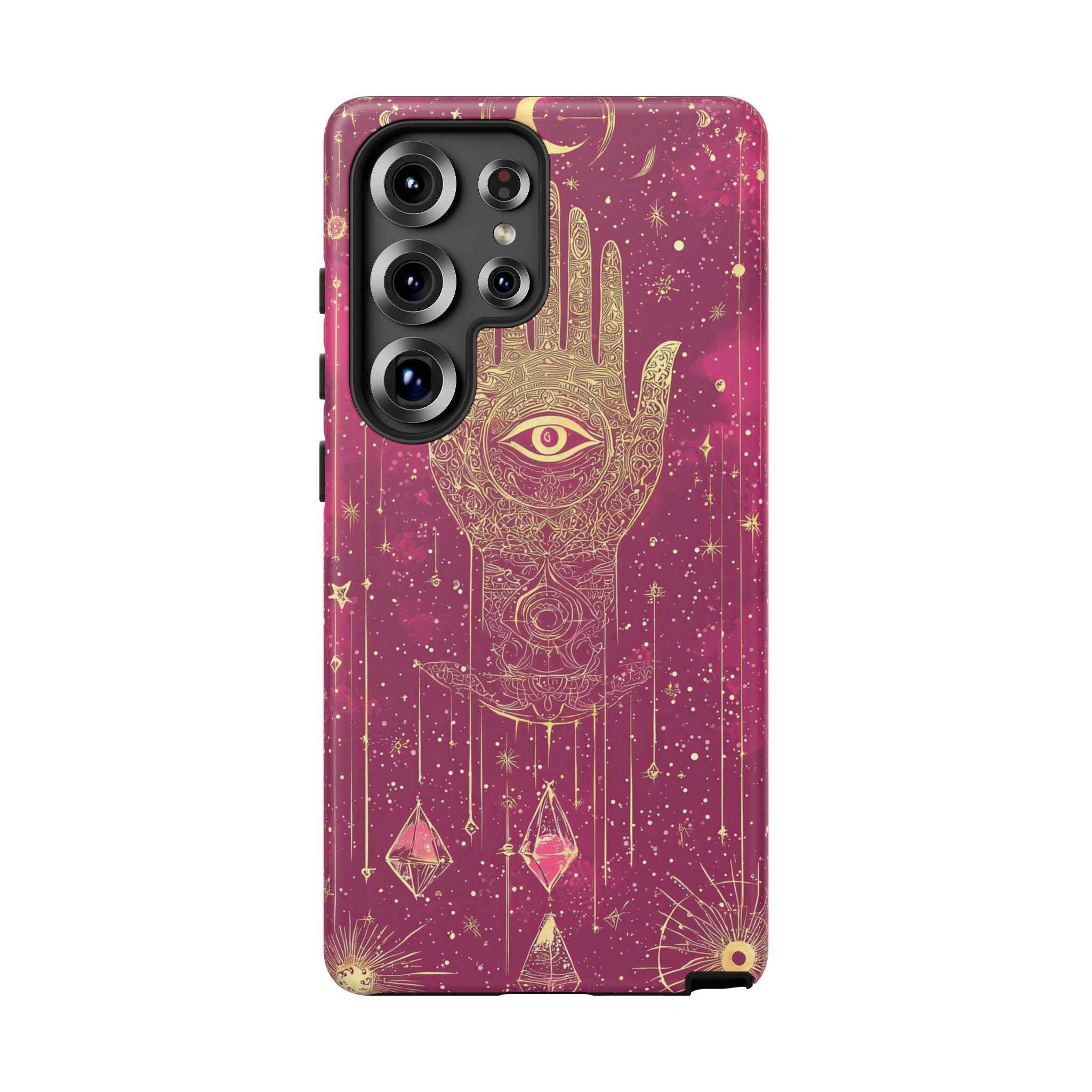 Mystic Hamsa Samsung Galaxy Case | Gold Palm & All-Seeing Eye on Magenta Galaxy
