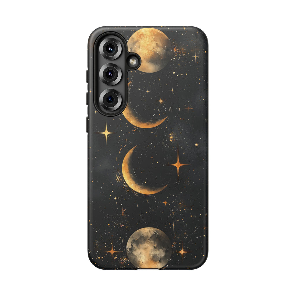 Celestial Moon Phases Tough Samsung Galaxy Case | Gold Crescent & Full Moon Galaxy Design