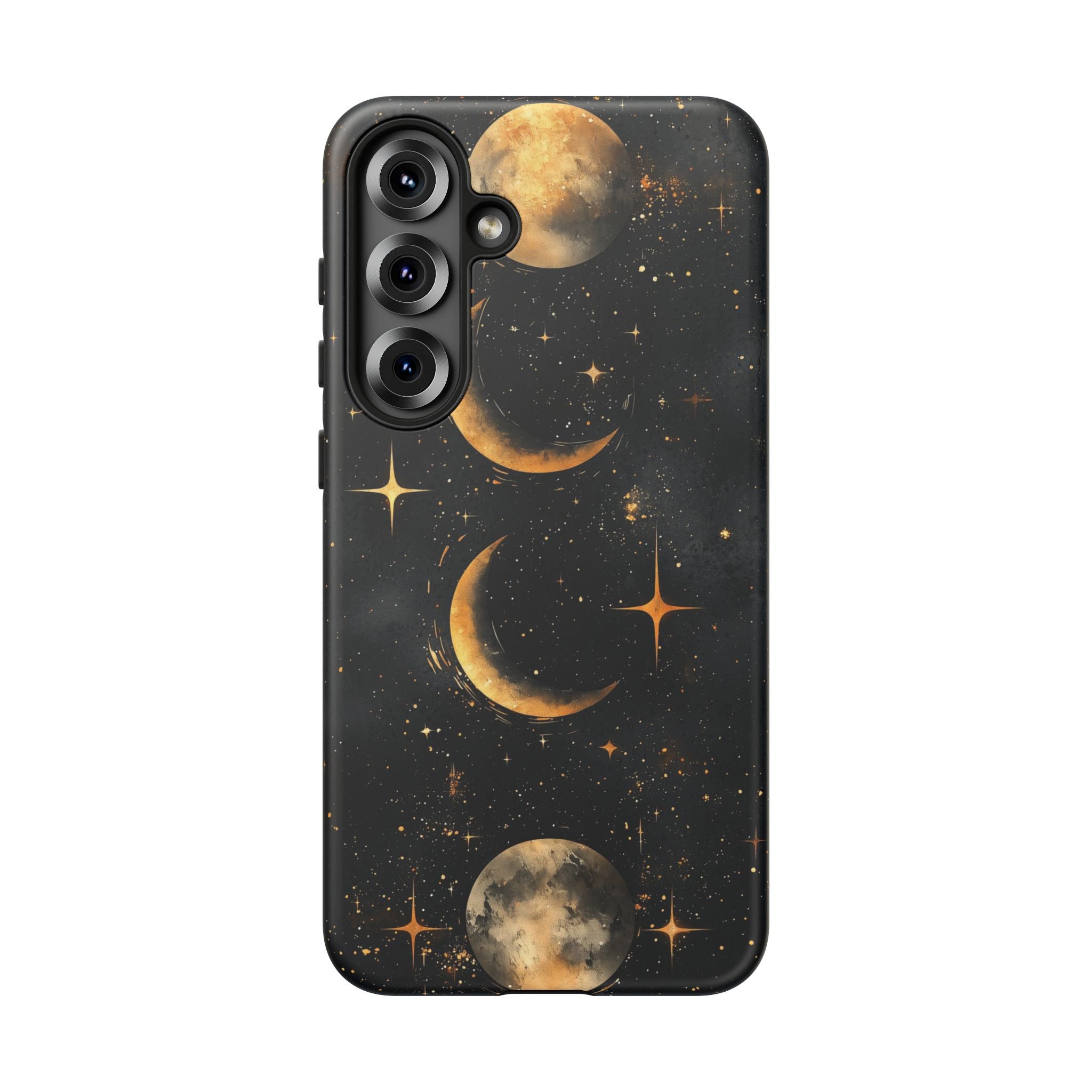 Celestial Moon Phases Tough Samsung Galaxy Case | Gold Crescent & Full Moon Galaxy Design