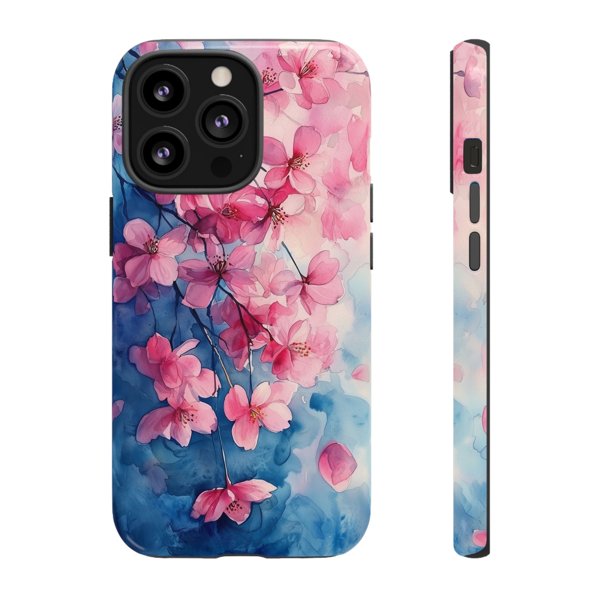 Floral Cherry Blossom iPhone Case | Pink Blue Watercolour