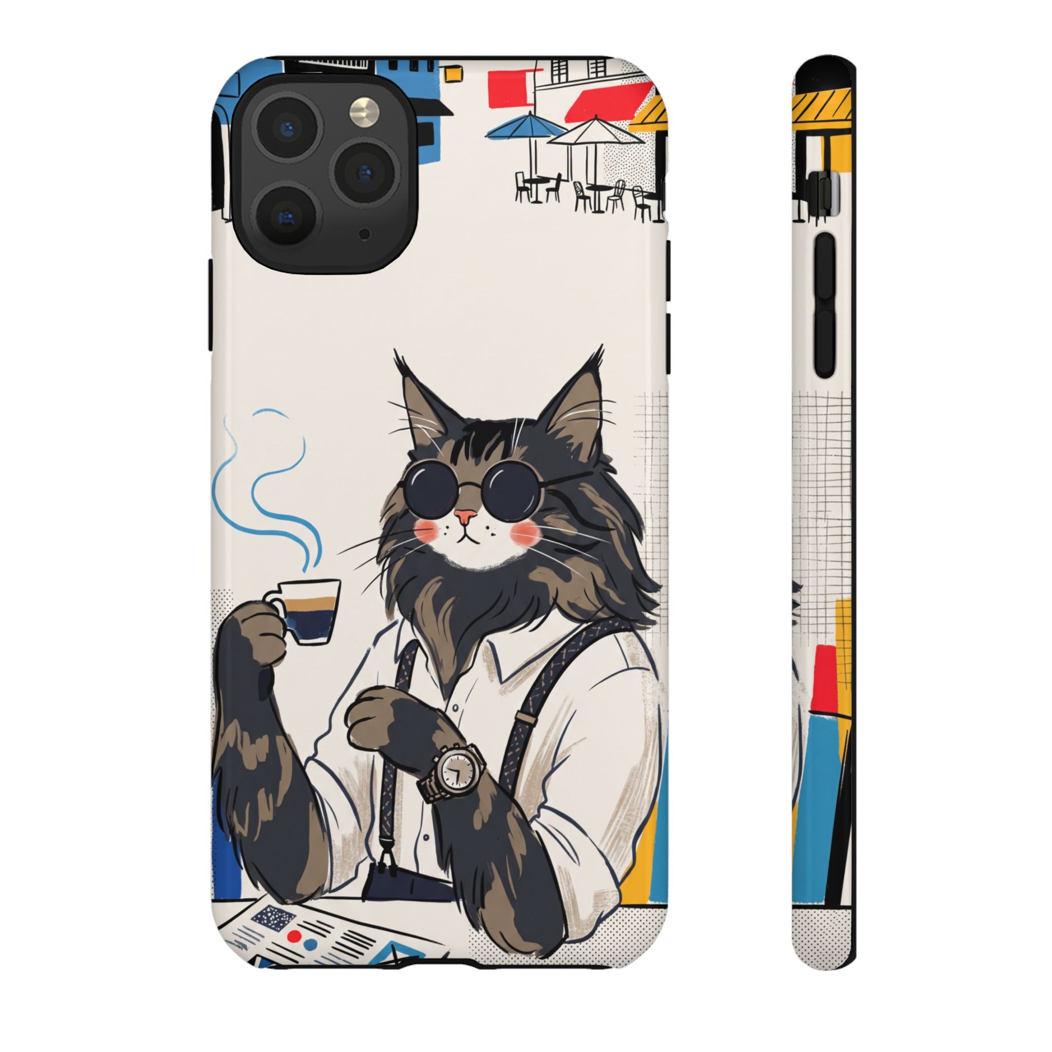 Cat Barista iPhone Case | Cool Cat in Sunglasses Coffee Shop Design