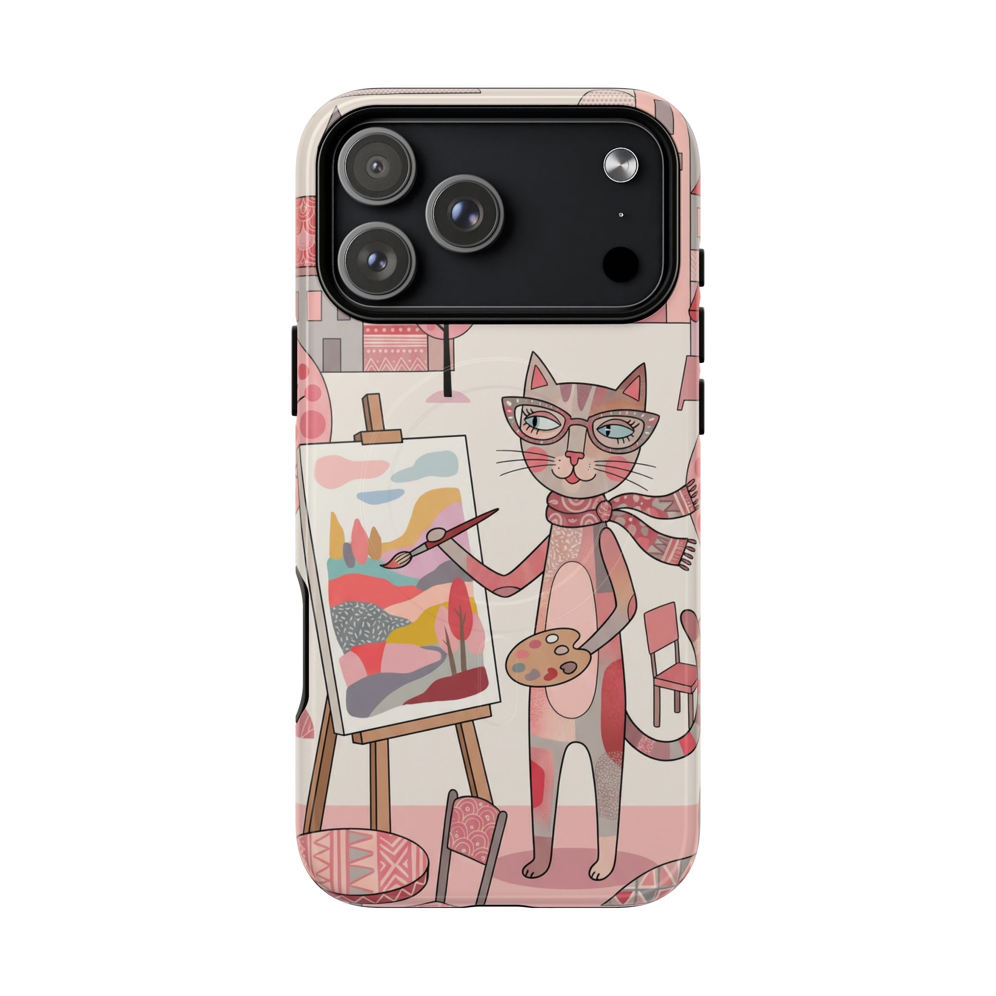 Artistic Cat MagSafe iPhone Case | Painter Kitty Illustration Tough Case