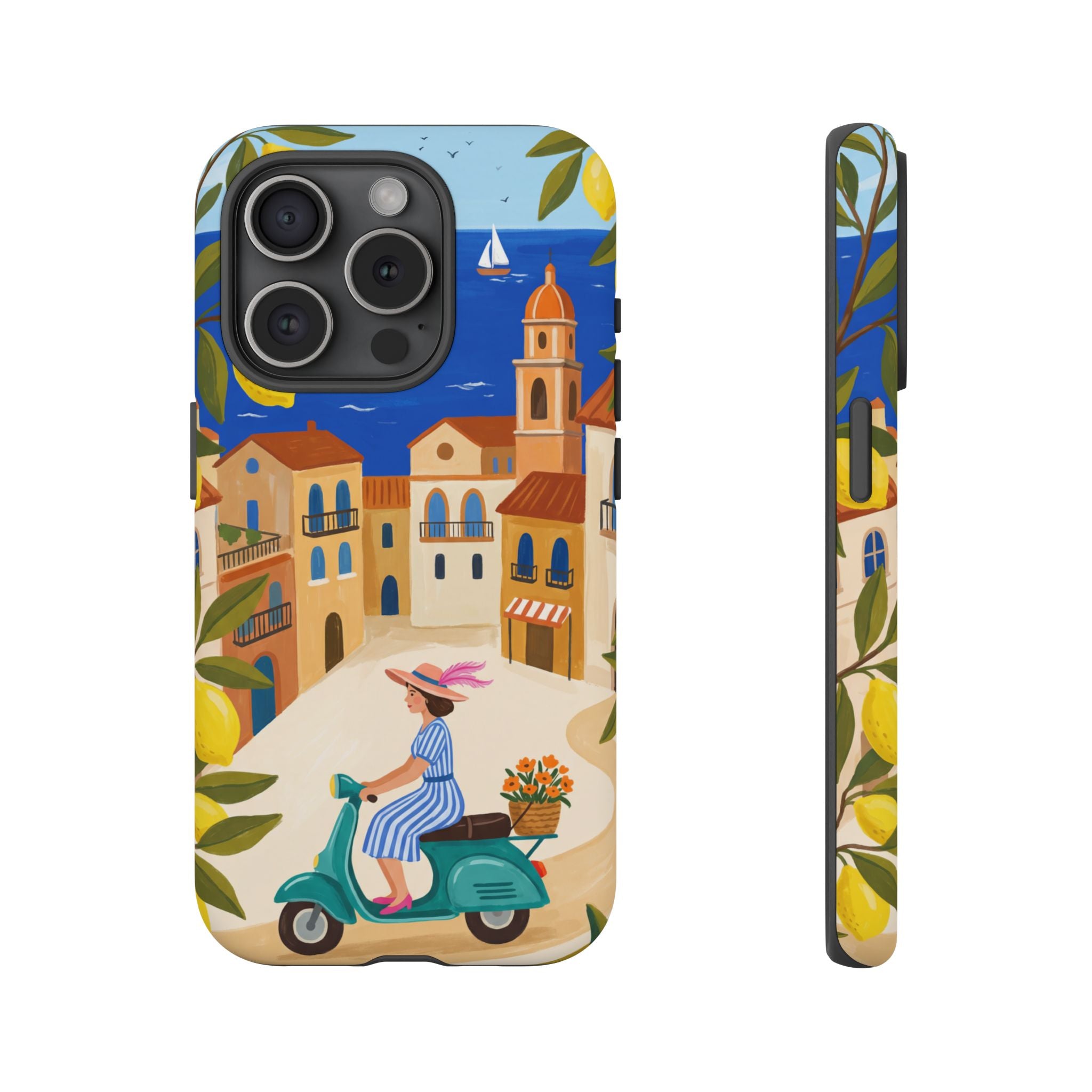 Mediterranean Scooter iPhone Case | Coastal Lemon Grove Design