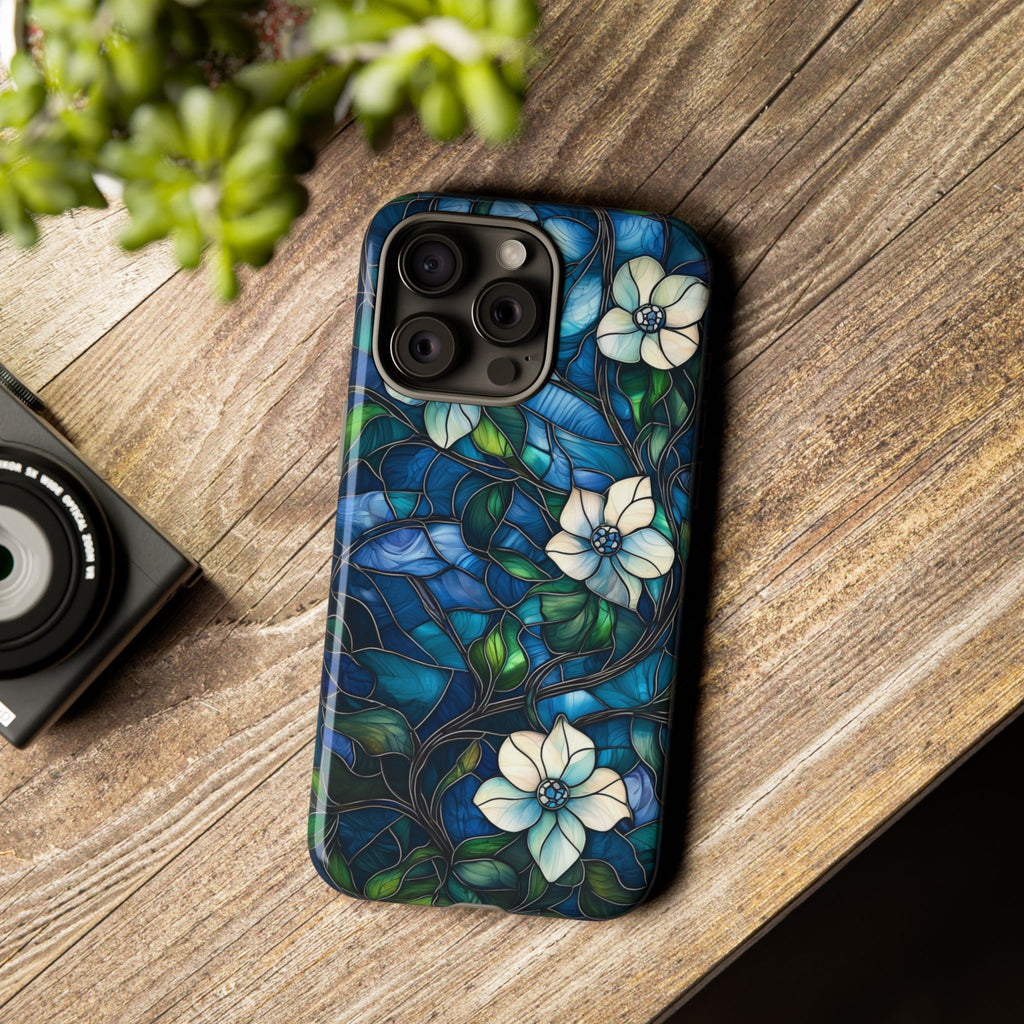 Floral Stained Glass iPhone Case – Blue Garden