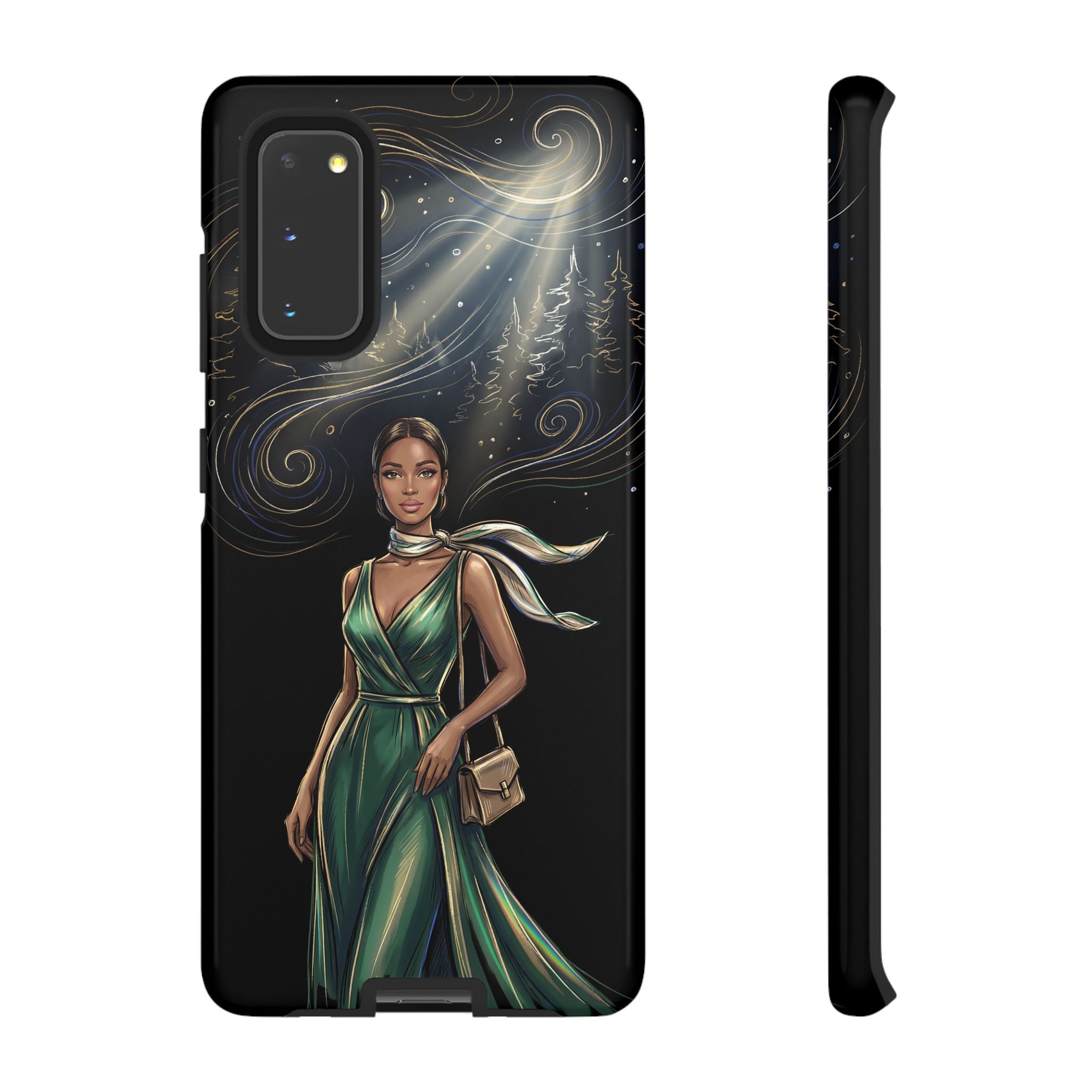Elegant Woman in Green Dress Art Protective Tough Samsung Galaxy Phone Case