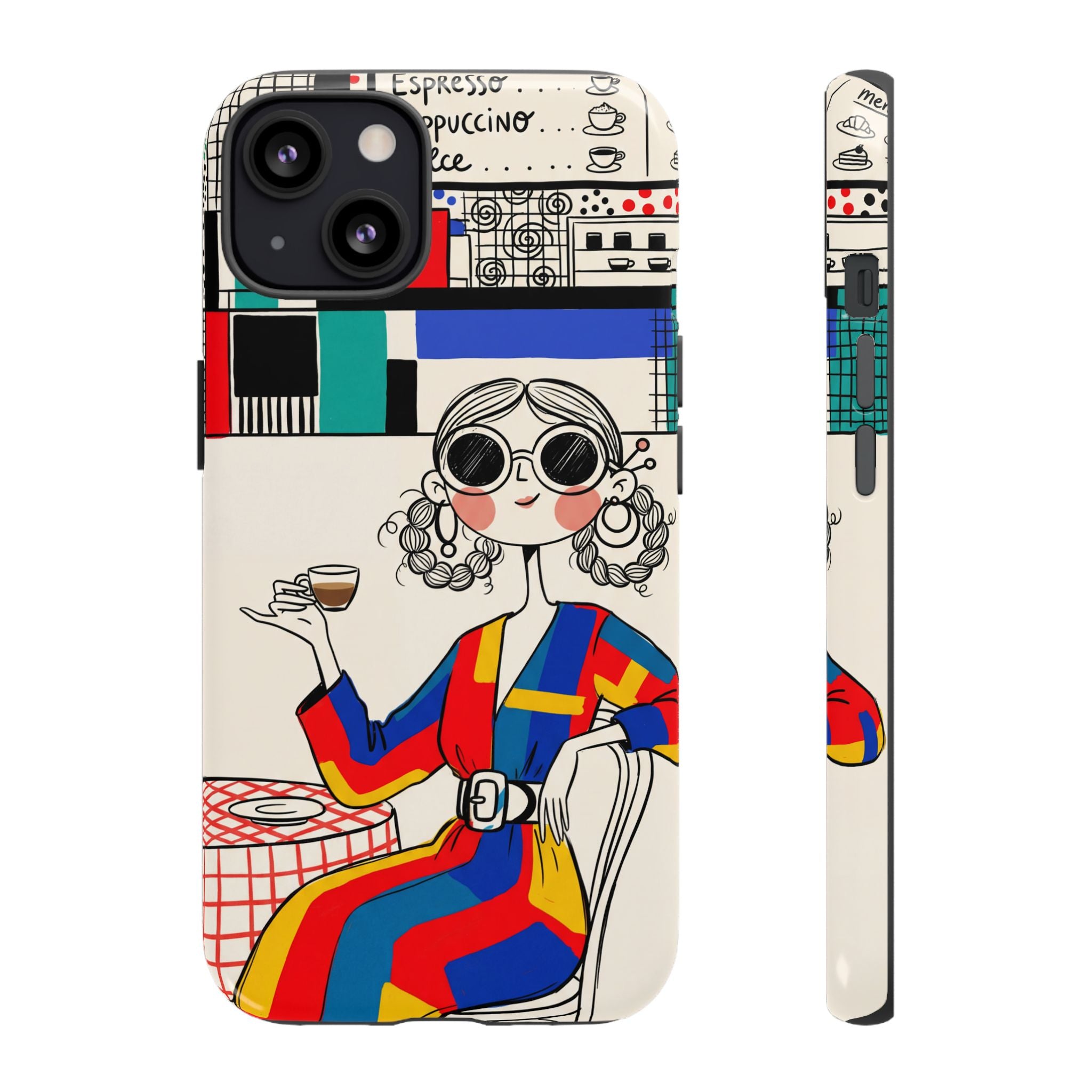 Retro Cafe iPhone Case | Colourful Chic Woman Illustration