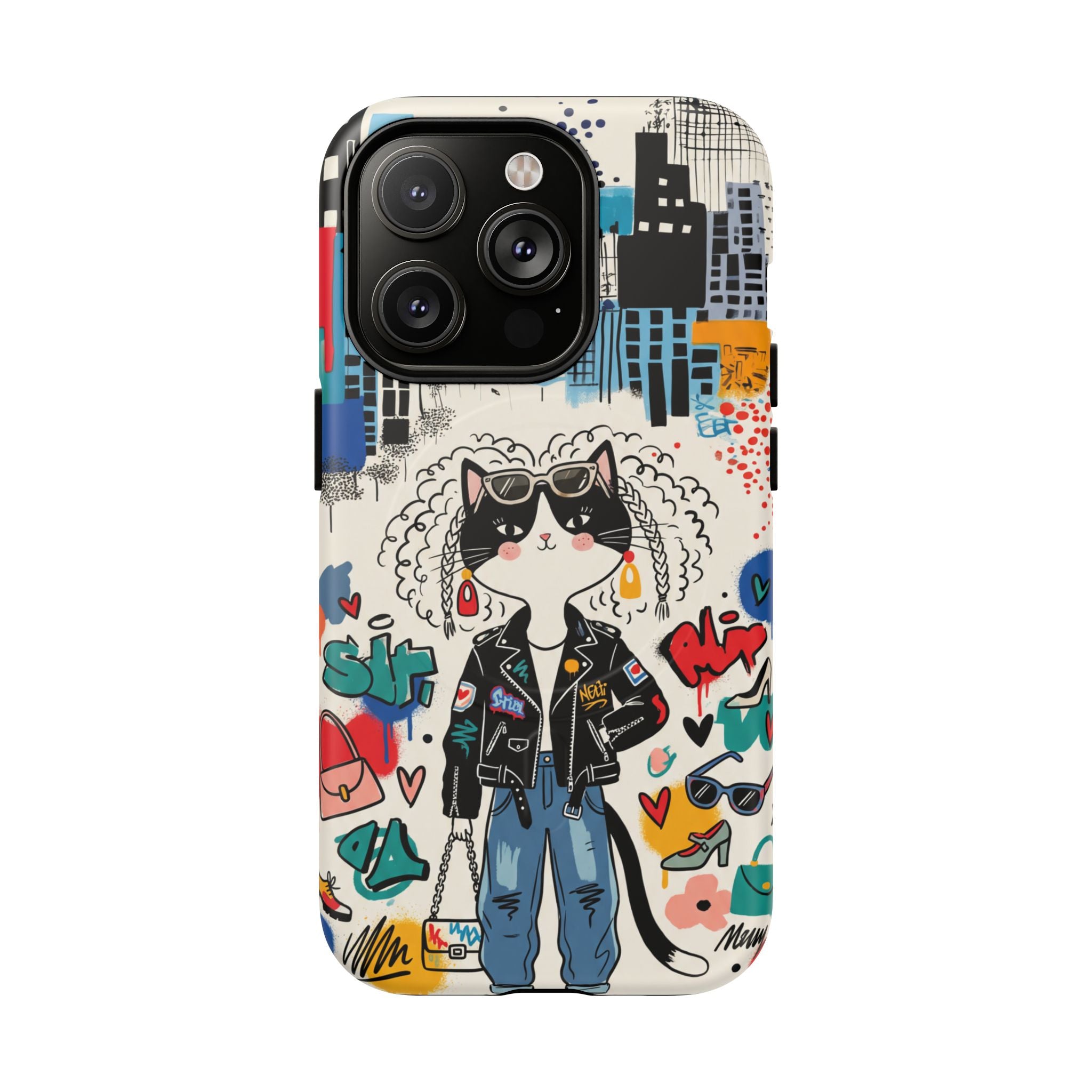 Punk City Cat Graffiti Design MagSafe iPhone Case