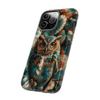 Custodia rigida per iPhone Owl Forest | Custodia protettiva rustica con animali selvatici color verde acqua e marrone