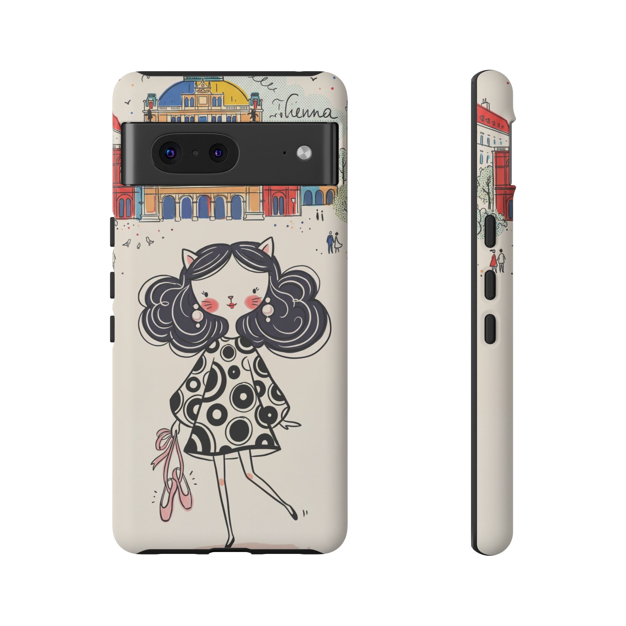 Cute Parisian Cat Girl Google Pixel Phone Case | Ballet Slippers Illustration Tough Case