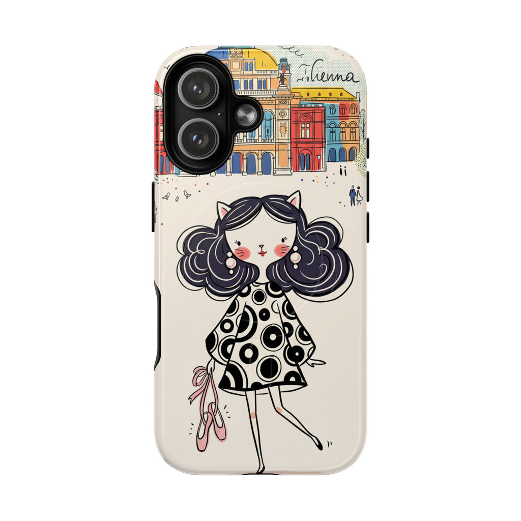 Cute Parisian Cat Girl MagSafe iPhone Case | Ballet Slippers Illustration Tough Case