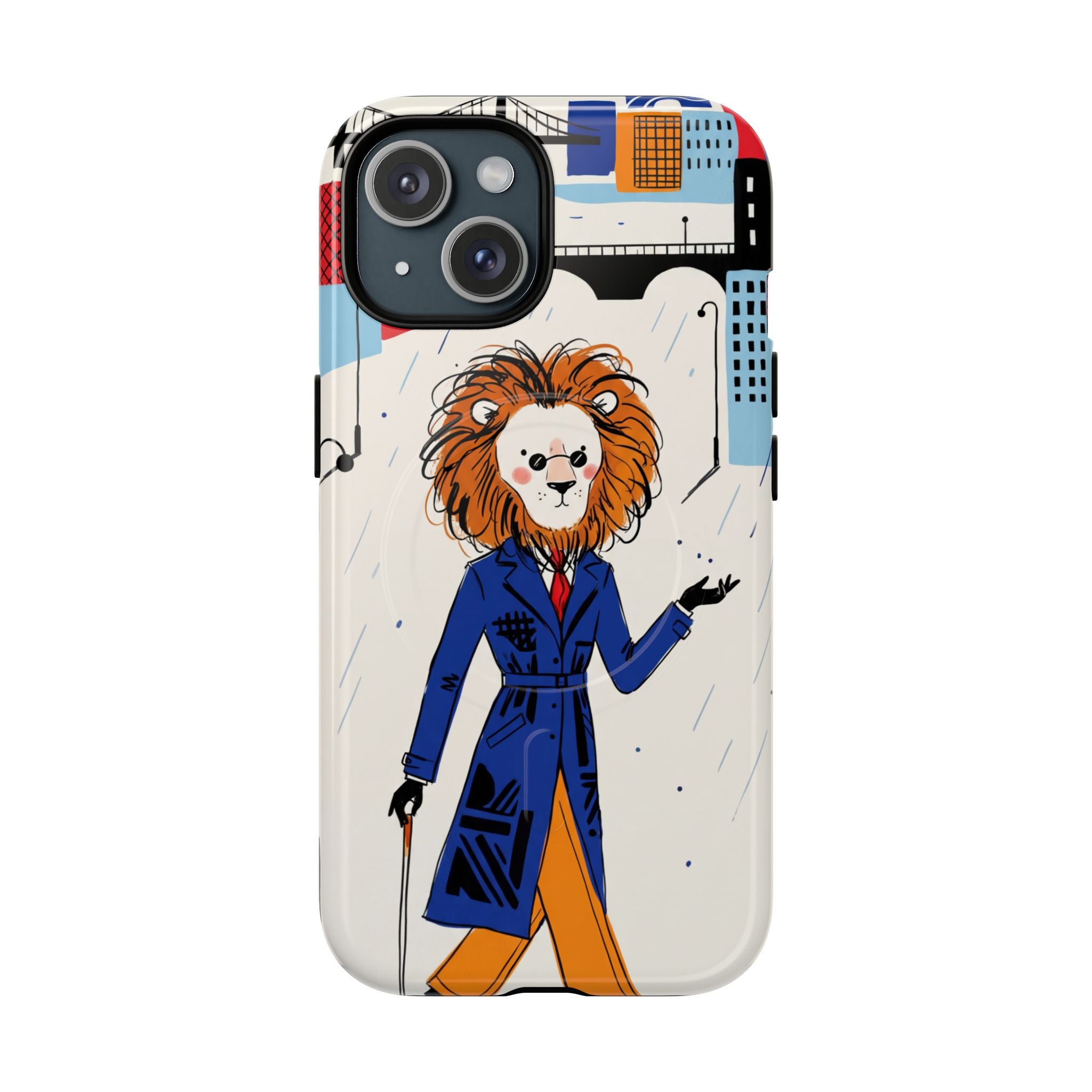 Lion Gentleman MagSafe iPhone Case | Dapper Lion in City Rain