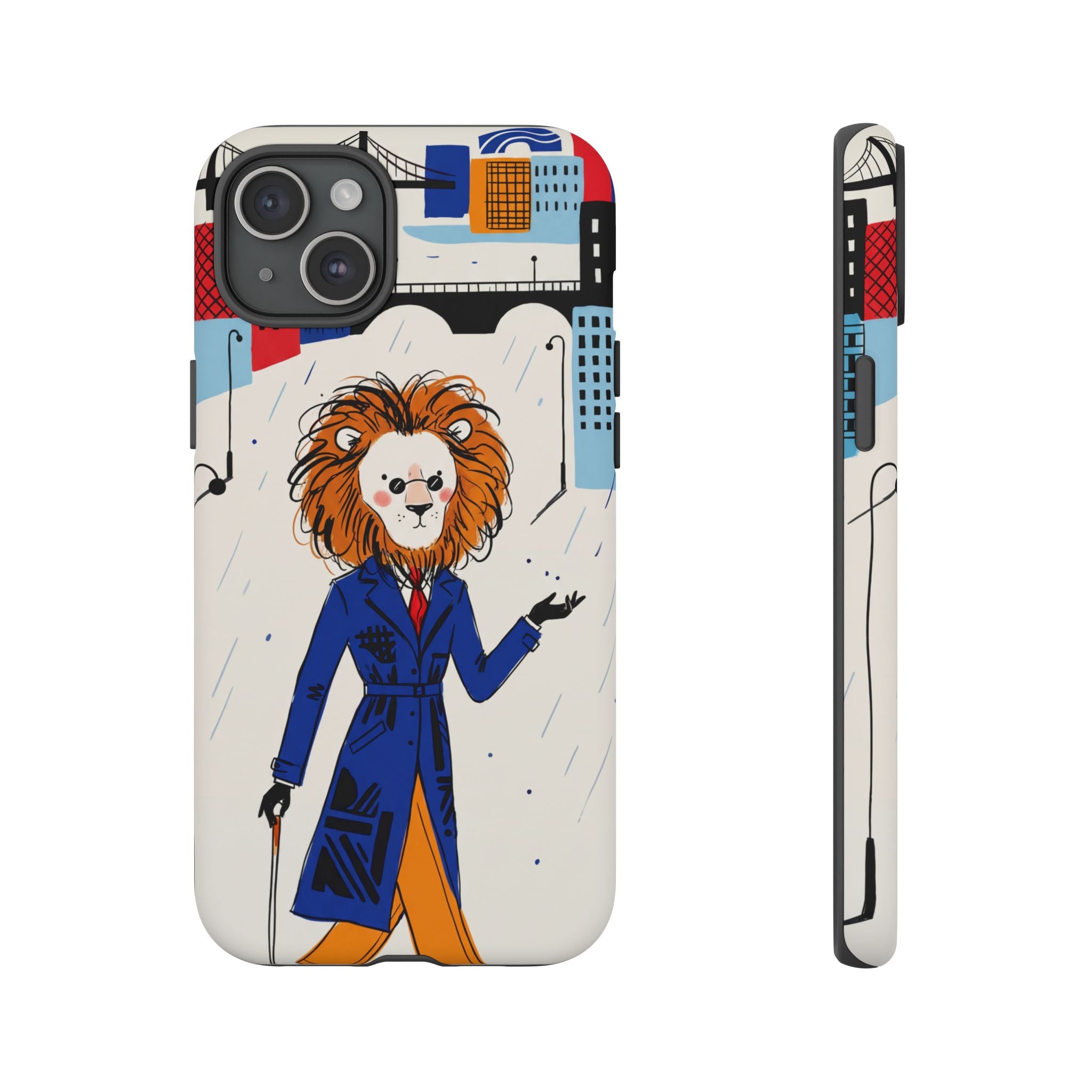 Lion Gentleman iPhone Case | Dapper Lion in City Rain