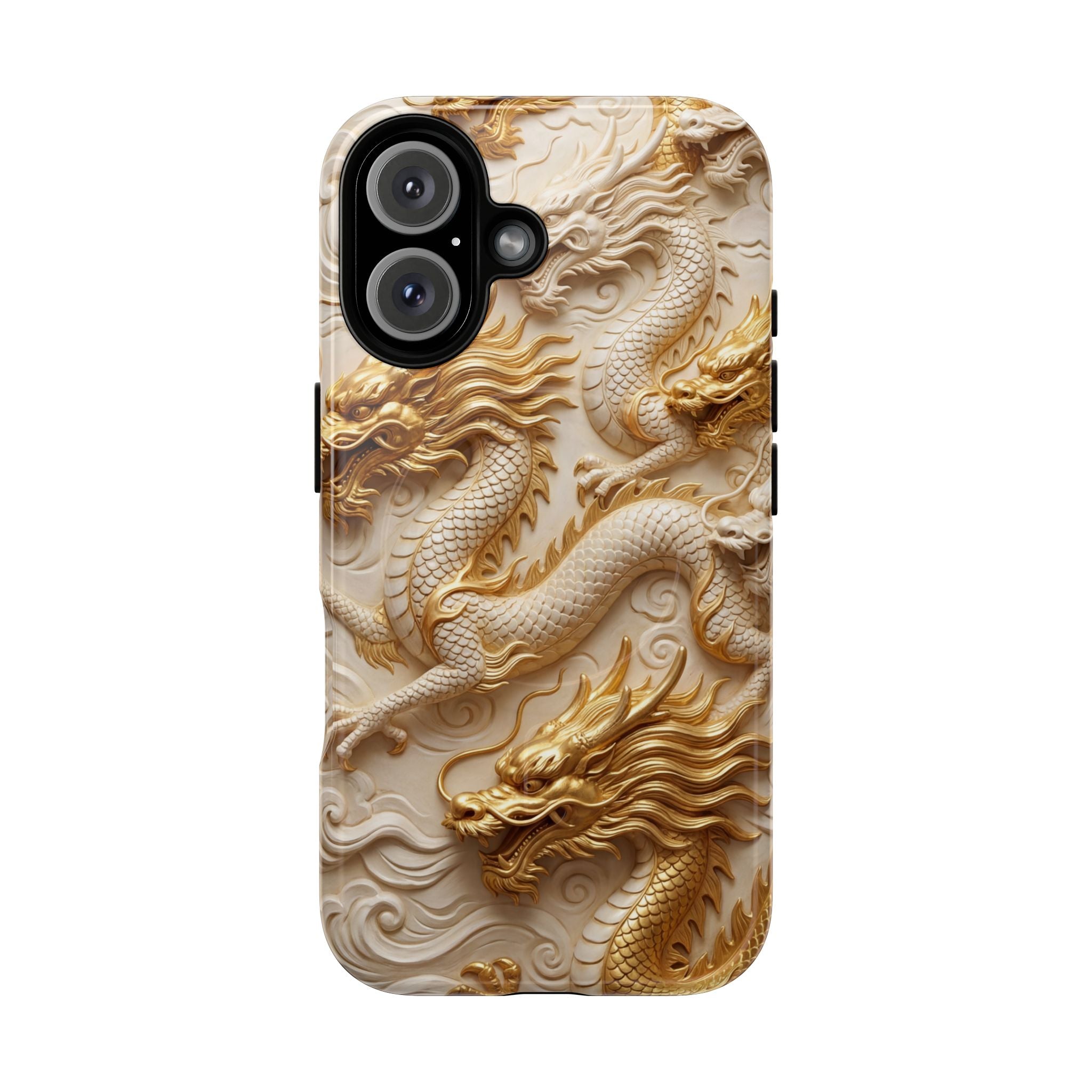 Dragon Relief Tough MagSafe Phone Case — Gold Carved Dragon Design