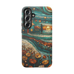 Artistic Sunset Cottage Samsung Galaxy Case | Whimsical Floral Landscape Protective Cover