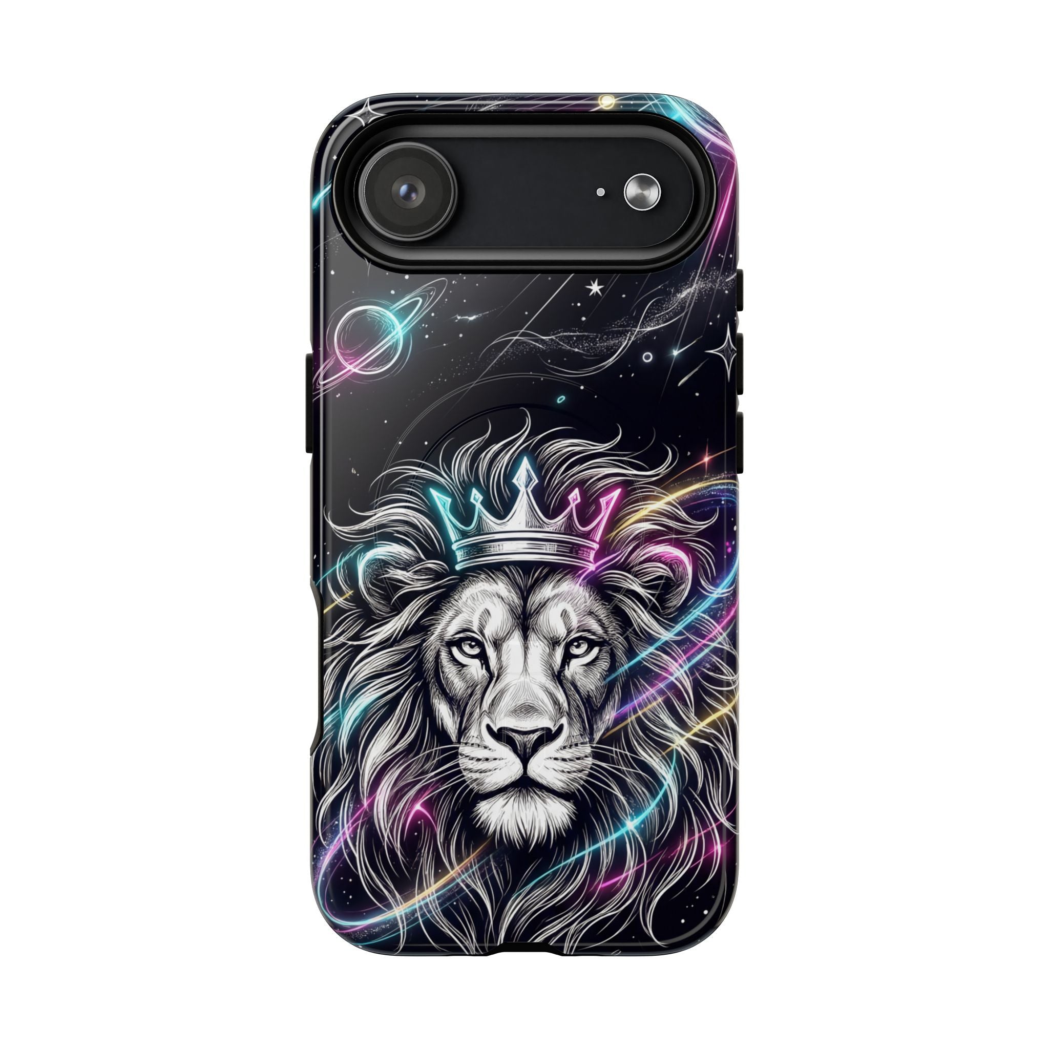 Galaxy Lion MagSafe iPhone Case | Neon Crowned Lion Protective Case