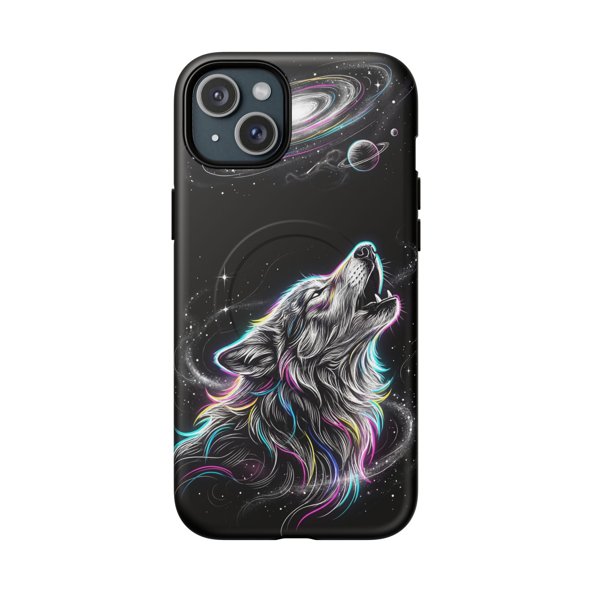 Wolf Galaxy Tough MagSafe iPhone Case | Colorful Howling Wolf Space Design