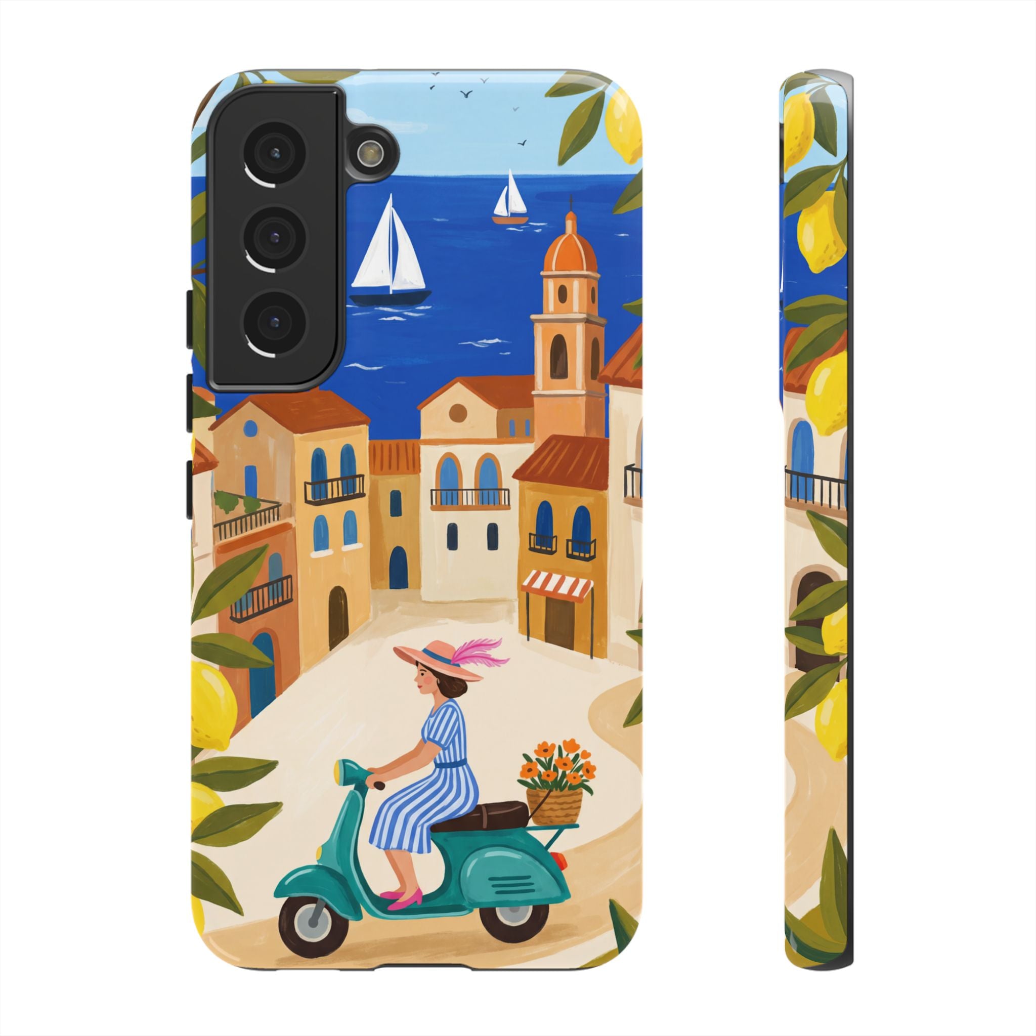 Mediterranean Scooter Samsung Galaxy Phone Case | Coastal Lemon Grove Design