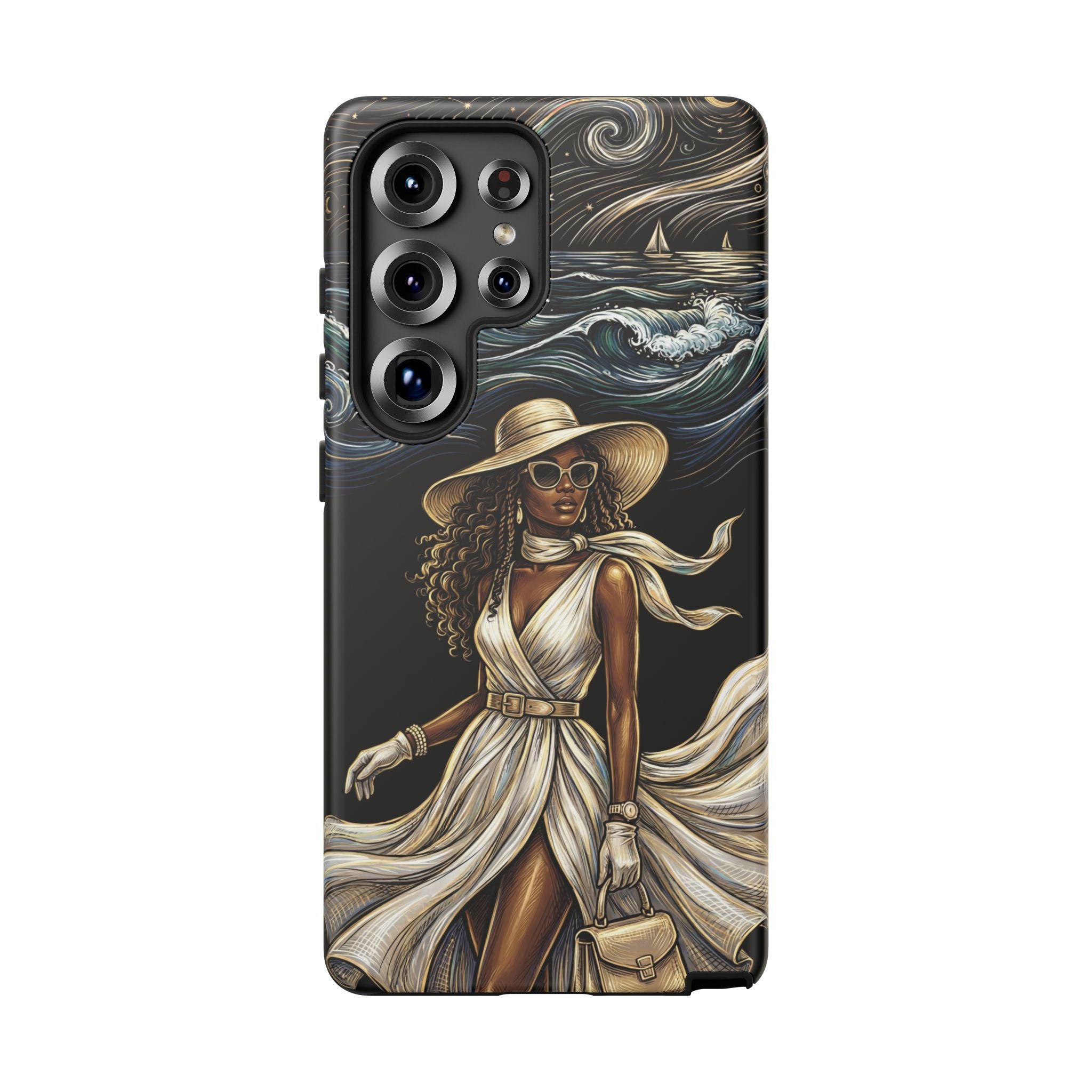 Samsung Galaxy Phone Case | Elegant Black Woman in Flowing Dress by the Sea