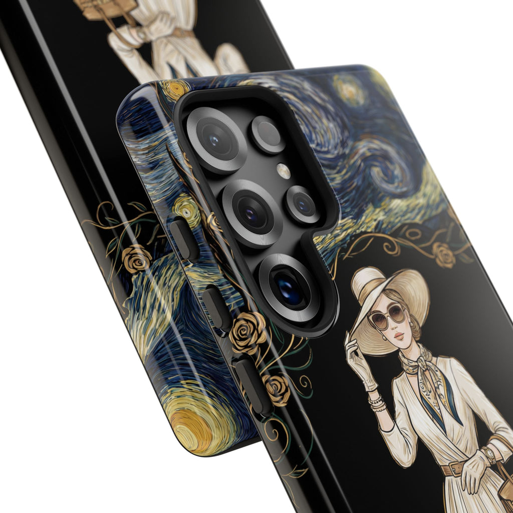 Vintage Starry Night Fashion Samsung Galaxy Phone Case | Elegant Lady in White Dress