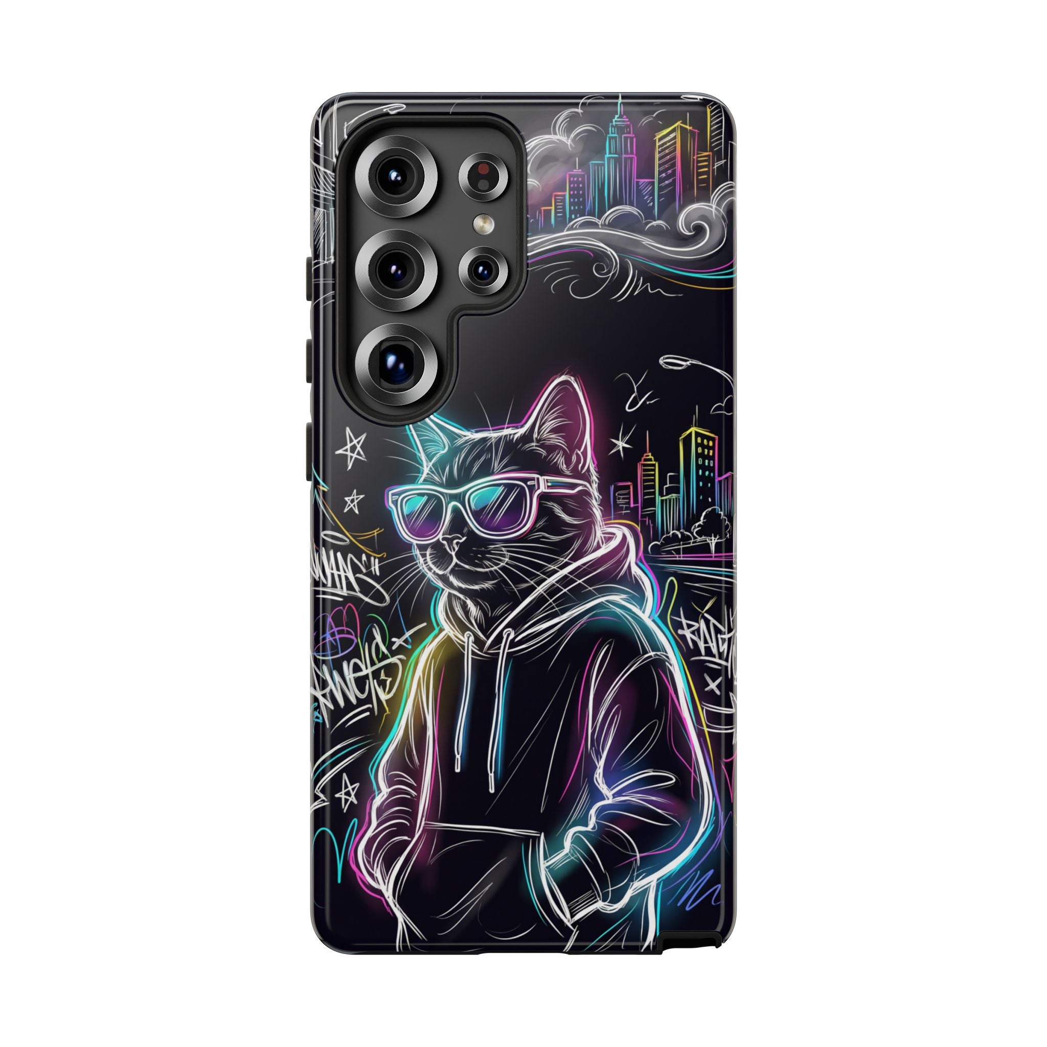 Cool Hoodie Neon Street Cat Samsung Galaxy Phone Case