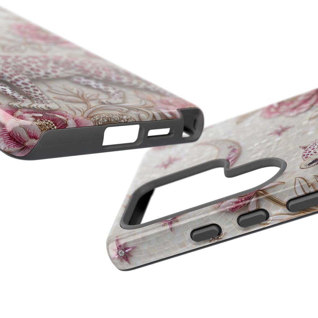 Custodia per telefono Samsung Galaxy Luna con Leopardo Floreale | Cover protettiva botanica vintage rosa