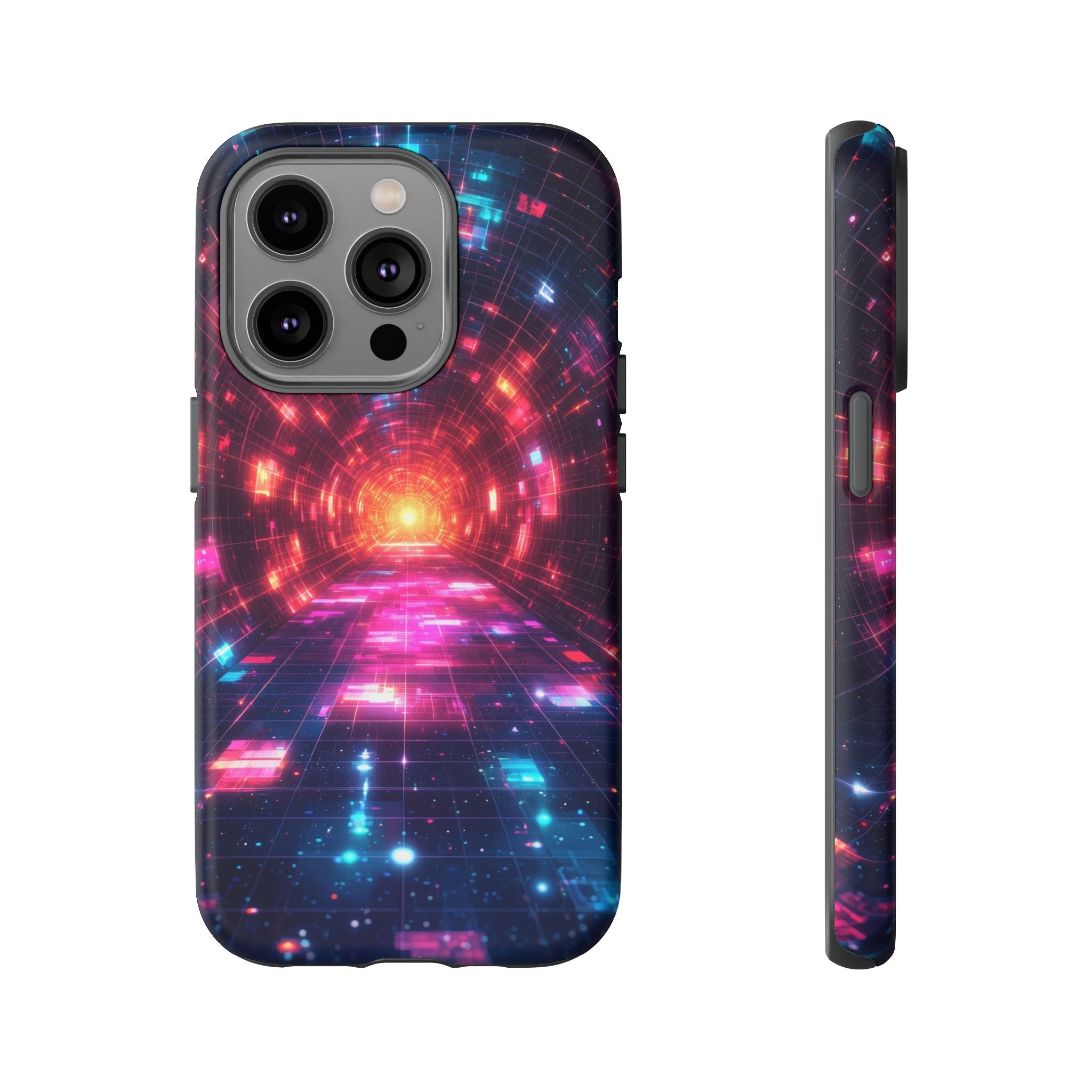 Neon Tunnel Tough iPhone Case — Retro Futuristic Galaxy Design
