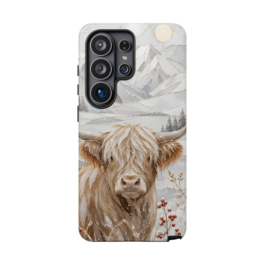 Highland Cow Samsung Galaxy Phone Case | Stained Glass Mountain Case