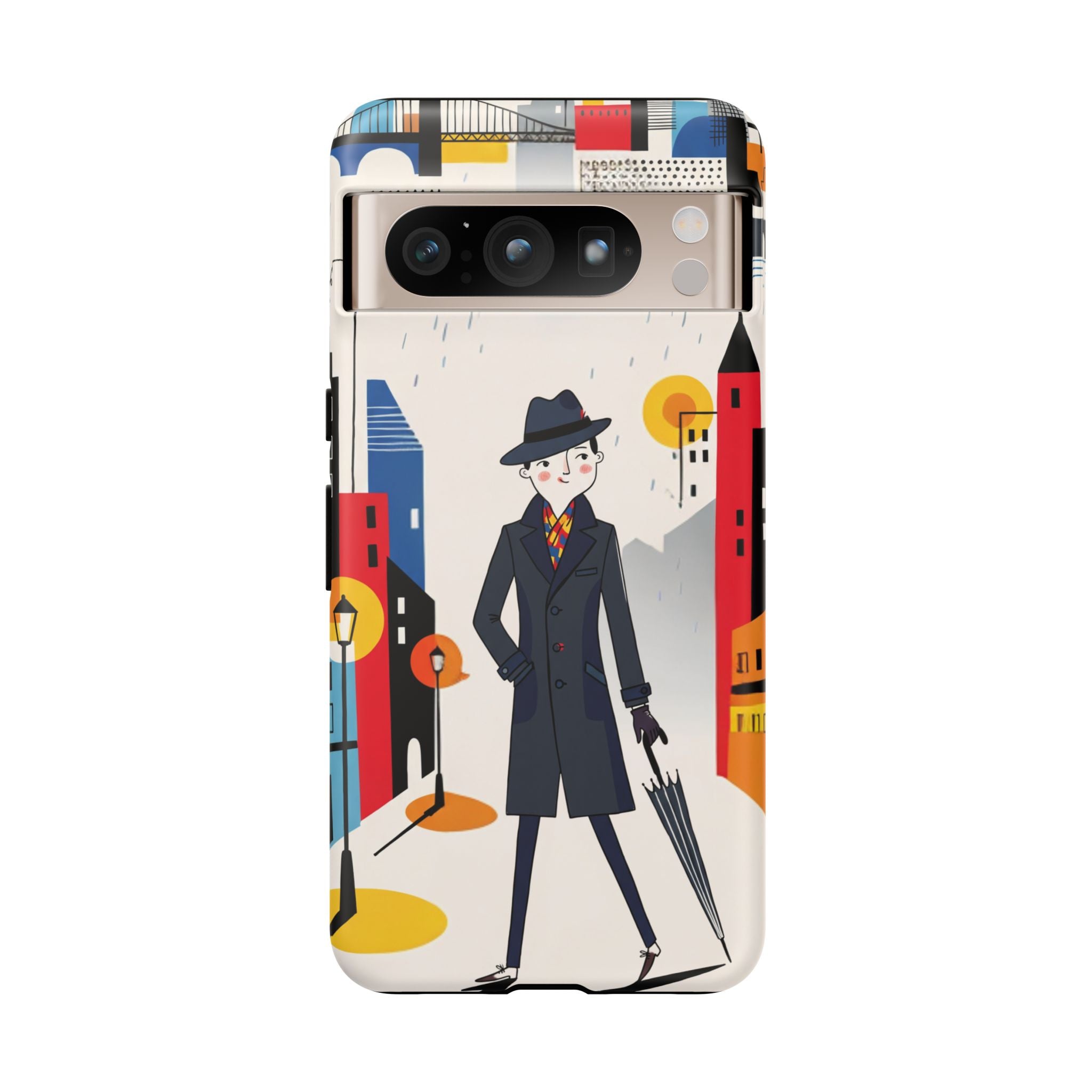 Retro Gentleman in Cityscape Illustration Google Pixel Phone Case