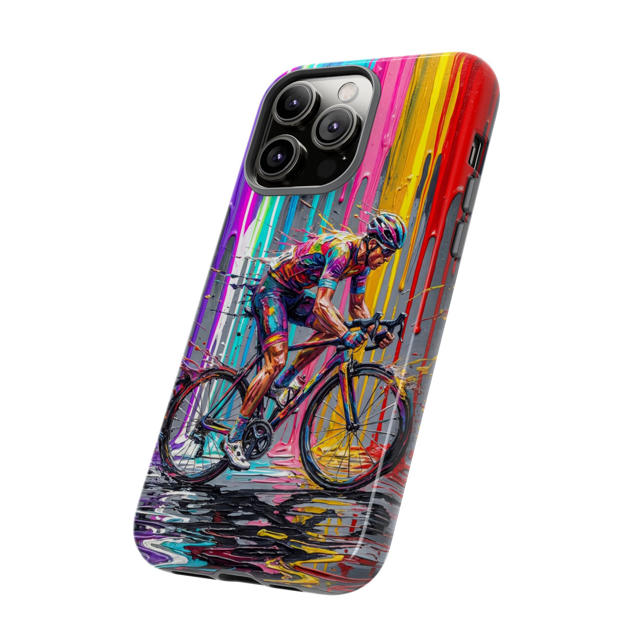 Cyclist Art iPhone Case | Colourful Drip Painting Tough Cases