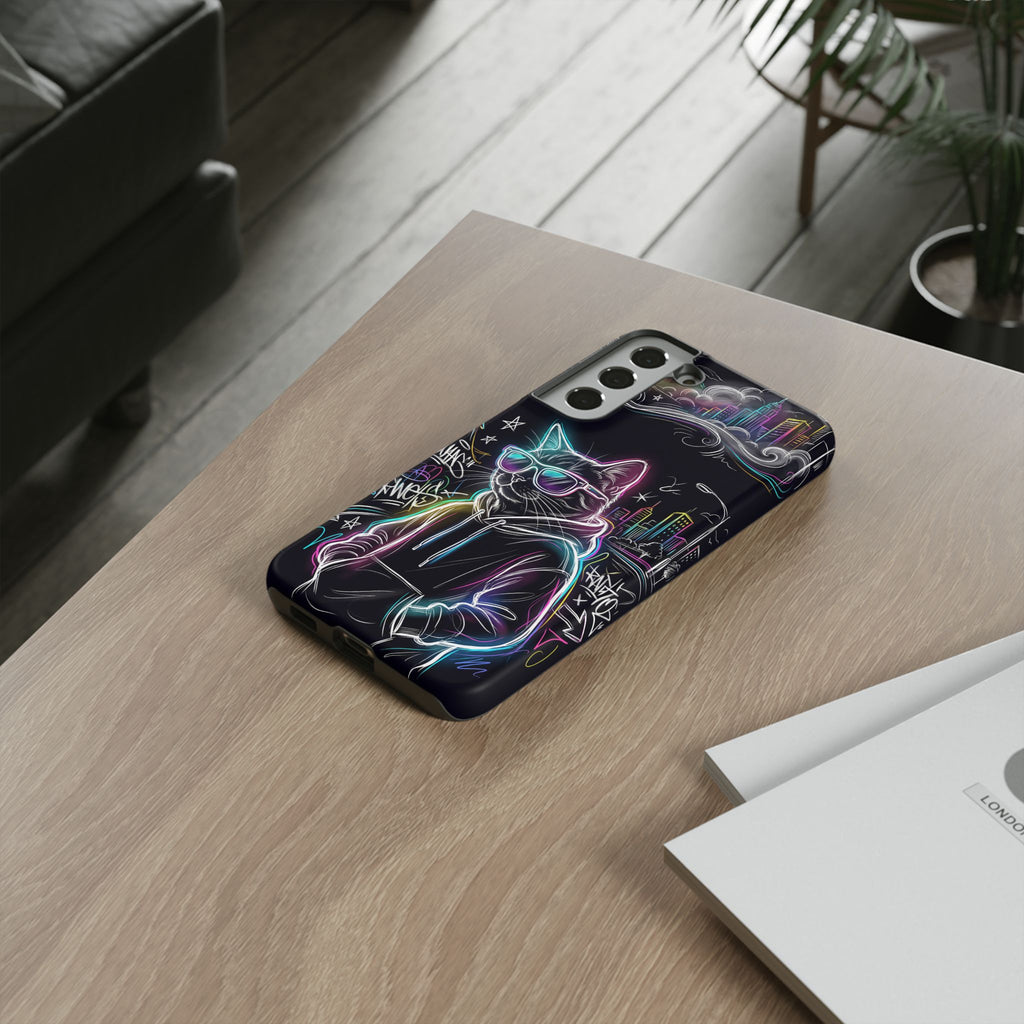 Cool Hoodie Neon Street Cat Samsung Galaxy Phone Case