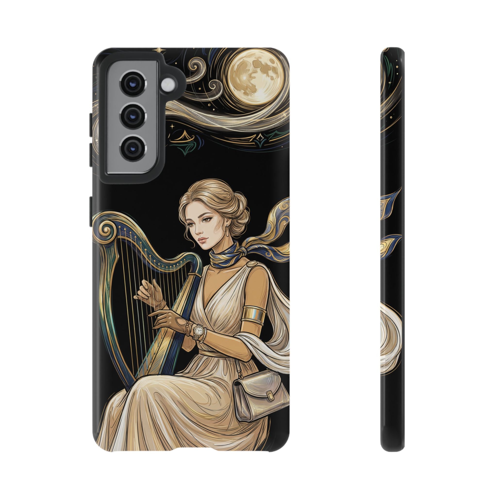 Moonlit Harp Samsung Galaxy Phone Case | Vintage Goddess Musician Art