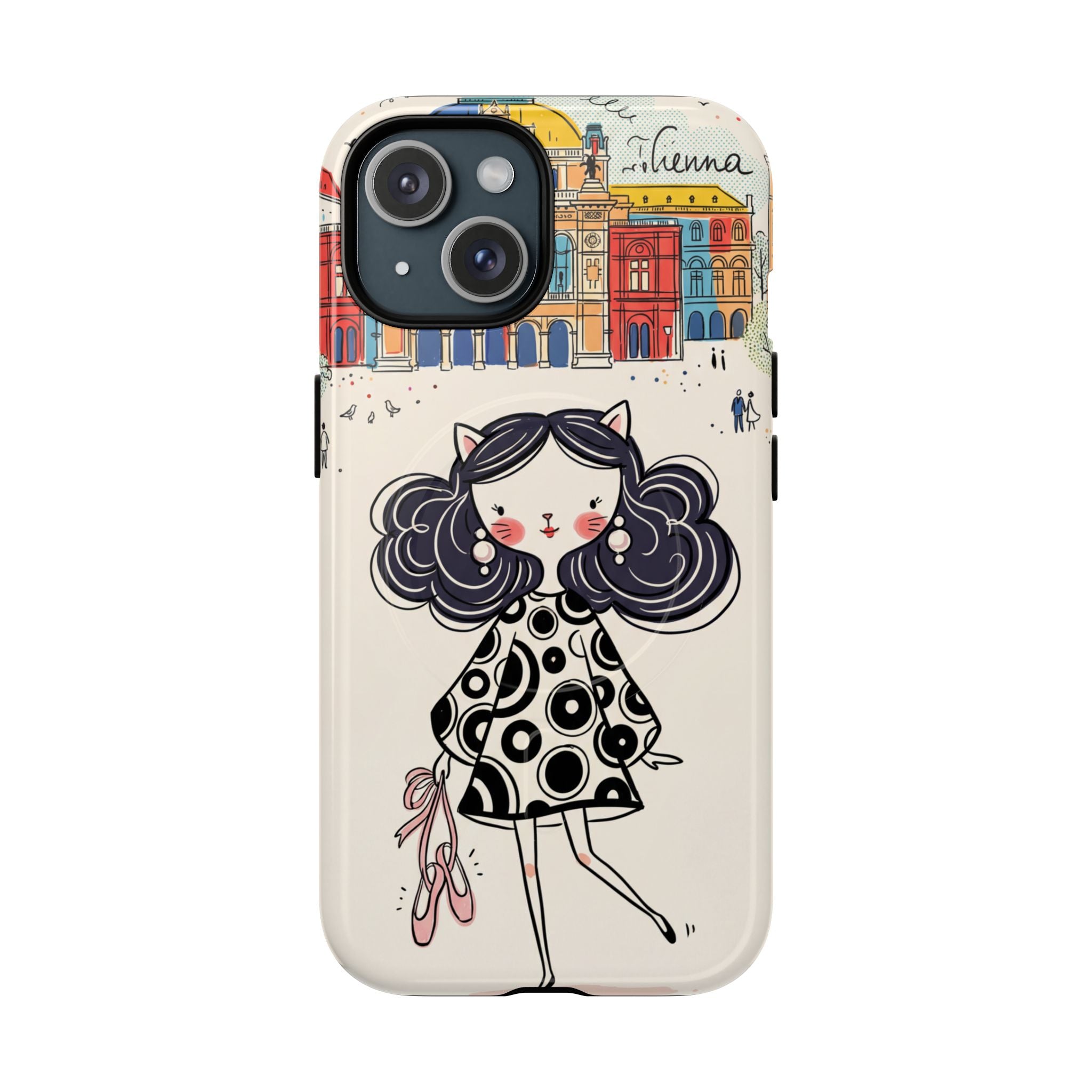 Cute Parisian Cat Girl MagSafe iPhone Case | Ballet Slippers Illustration Tough Case